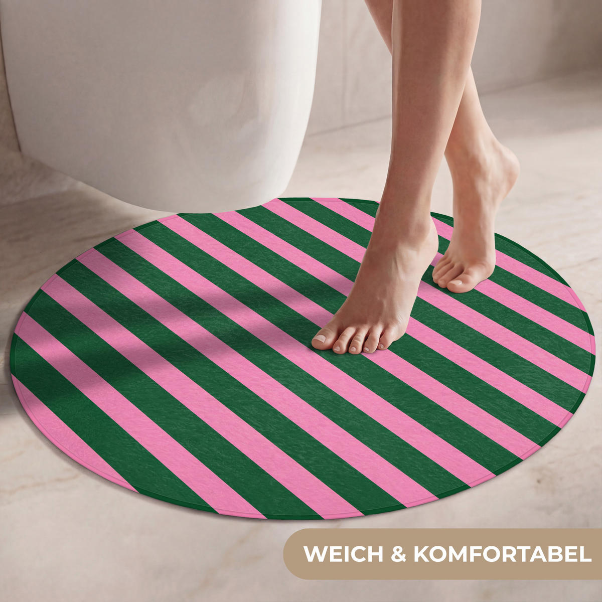 WC-VORLEGER Vertikale Streifen - Grün - Rosa Toilettenteppich 70x70 cm - Multicolor, Kunststoff/Textil (70/70cm) - OnlyWow