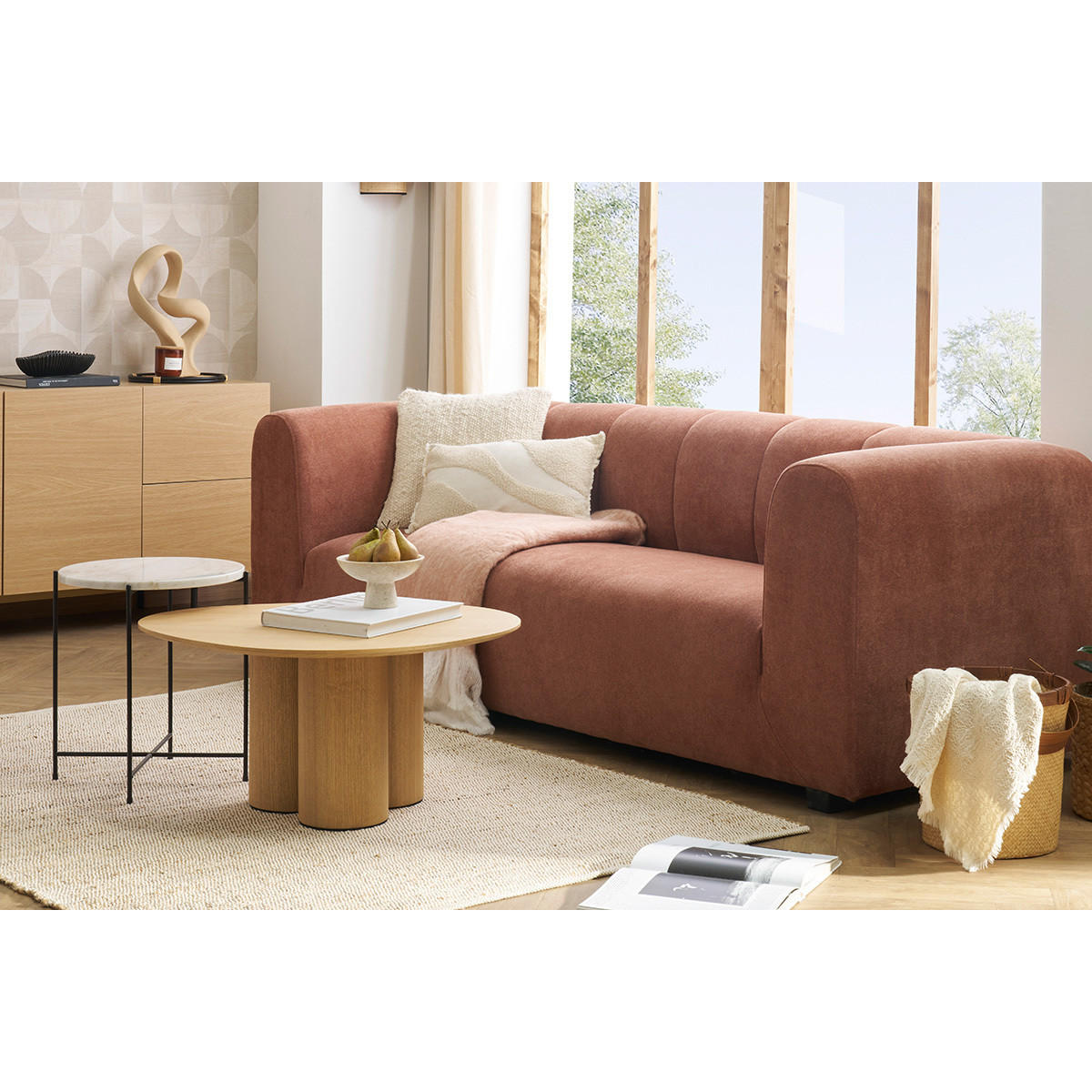 SOFA Stoff Samtdesign Terracotta 3-4-Sitzer OLIVEIRO - Terracotta, Textil (86/71.5/227cm) - Miliboo