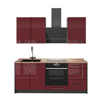 BUCATARIE SINGLE Fame-Line, Bordeaux lucios ridicat/antracit, 190 cm, AP Stejar - bordo/antracit, compozit lemnos (190/206.8/60cm) - Vicco