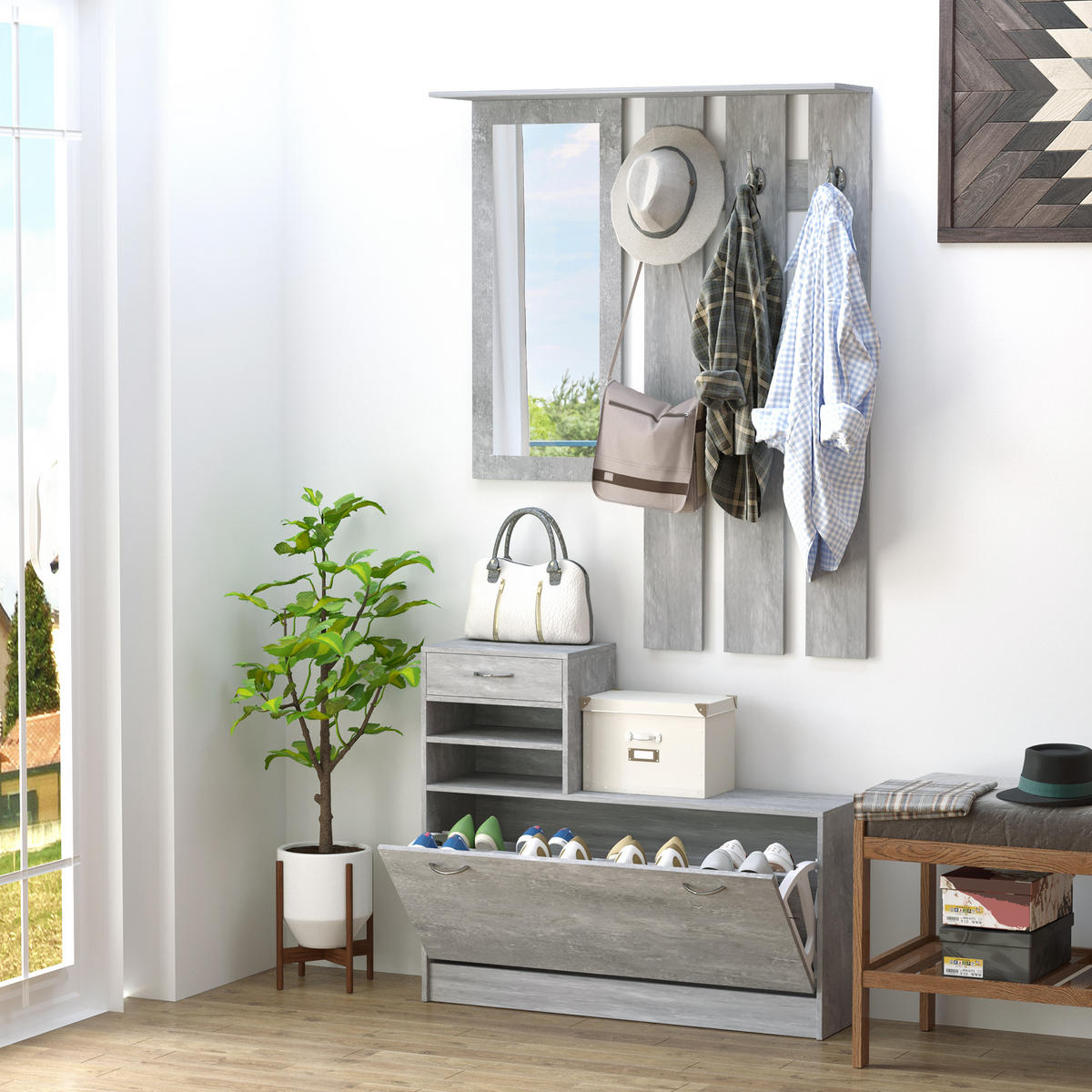 GARDEROBE DE-16751 Beton-Effekt Grau - Grau, Holzwerkstoff (24/191/90cm) - ComfortXL