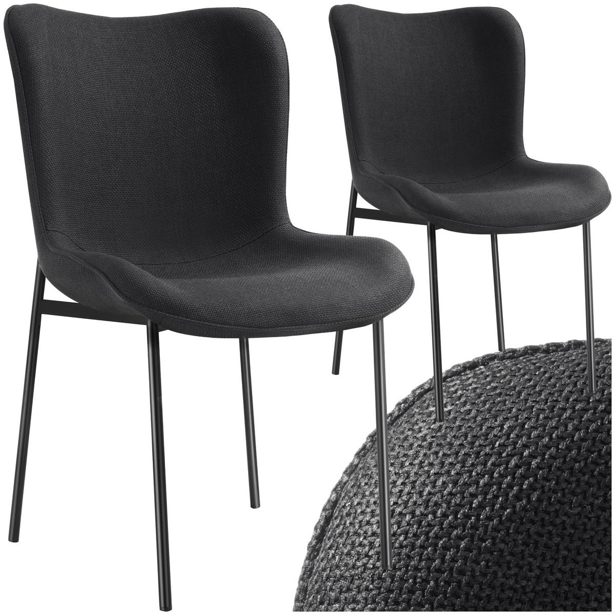 POLSTERSTUHL 2er Set Tessa 54 x 62 x 90 cm Webstoff schwarz/schwarz - Schwarz, Textil (54/90/62cm) - tectake