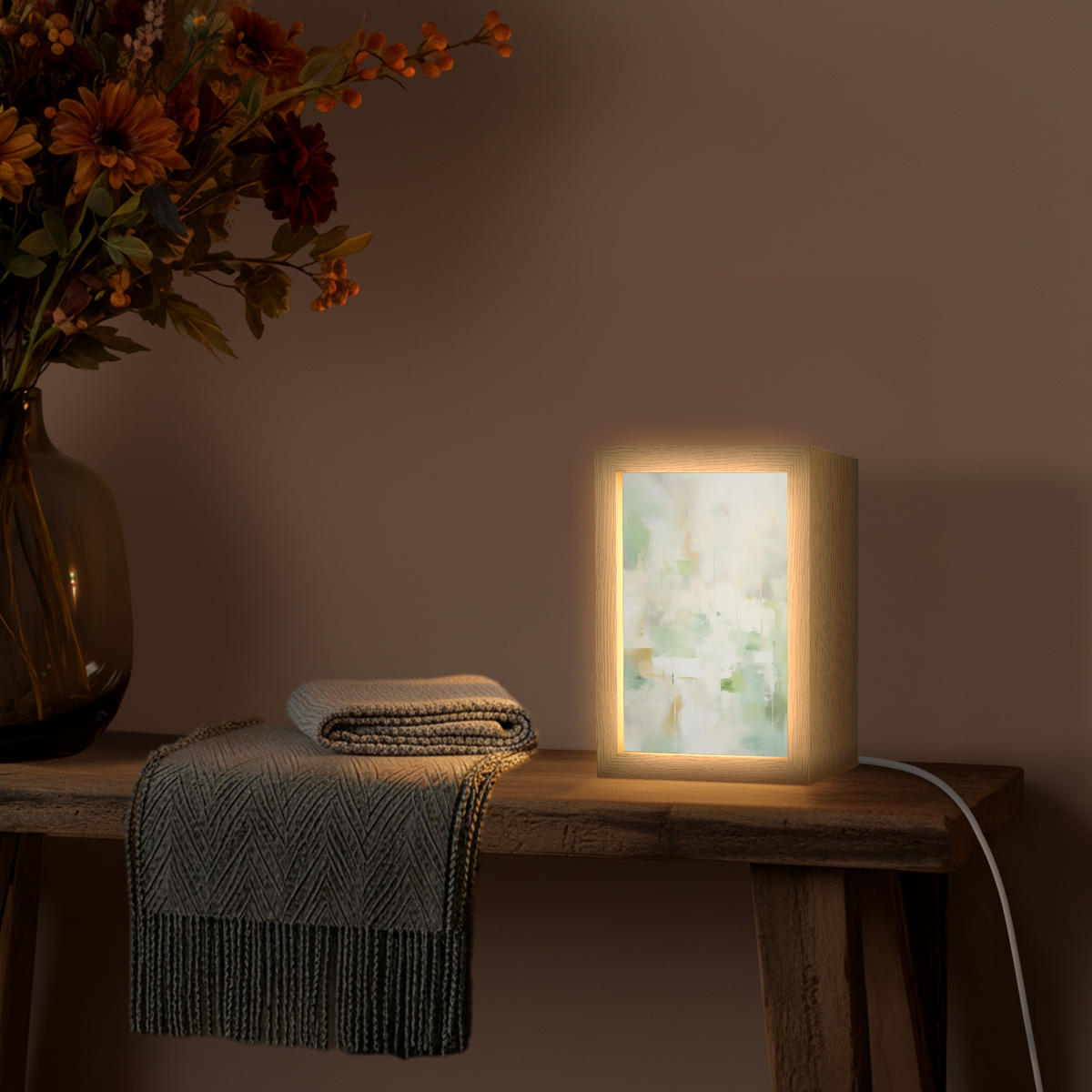 STOLNÍ LAMPA Abstraktní - Umění - Bílá - Zelená - Moderní 15x20 cm - modrá, kompozitní dřevo (8/15/20cm) - OnlyWow