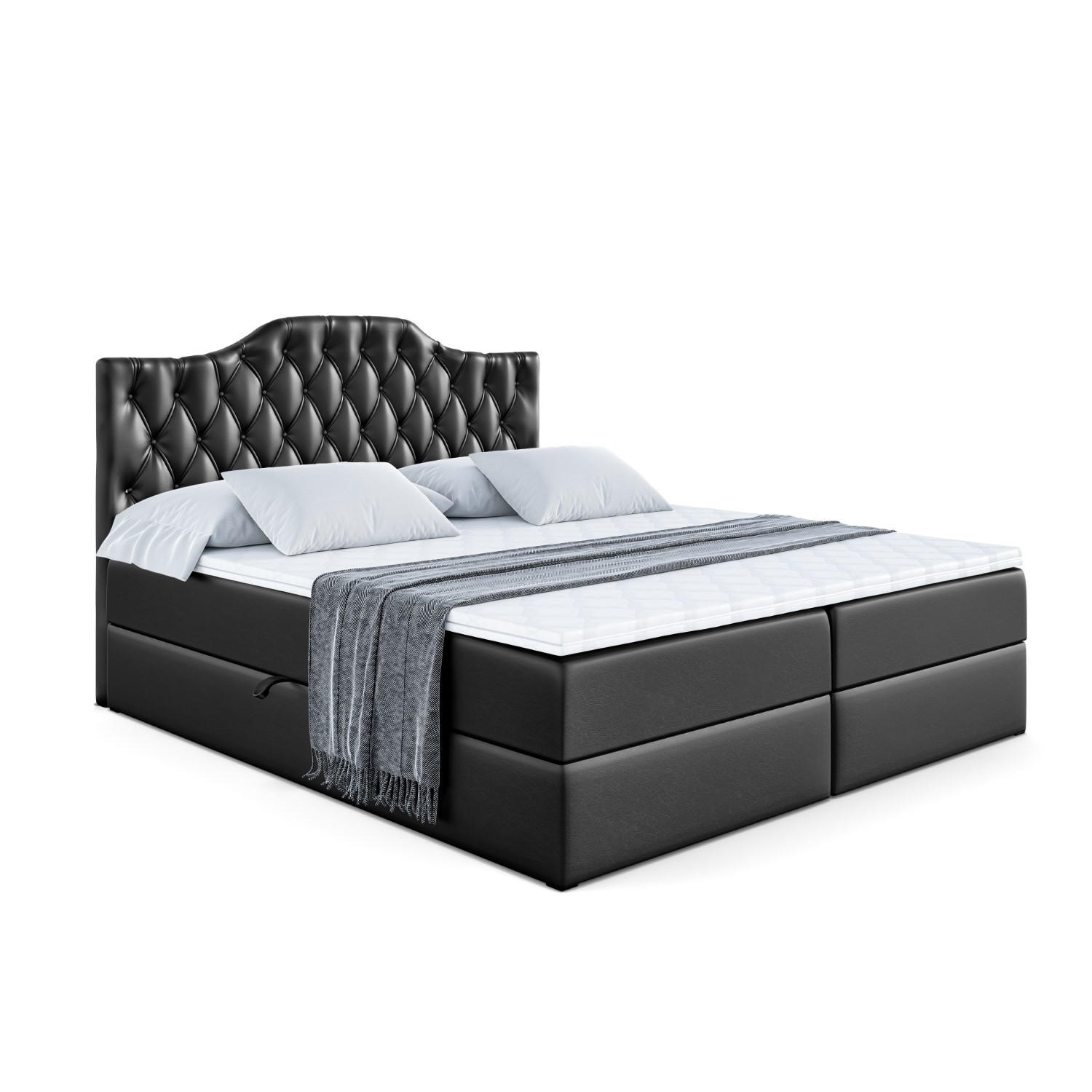 ALTDECOR AMERICKÁ postel s matrací H4 a lamelovým roštem – VILA-1 – 200 x 200 cm – H4 – vysoce lesklá černá