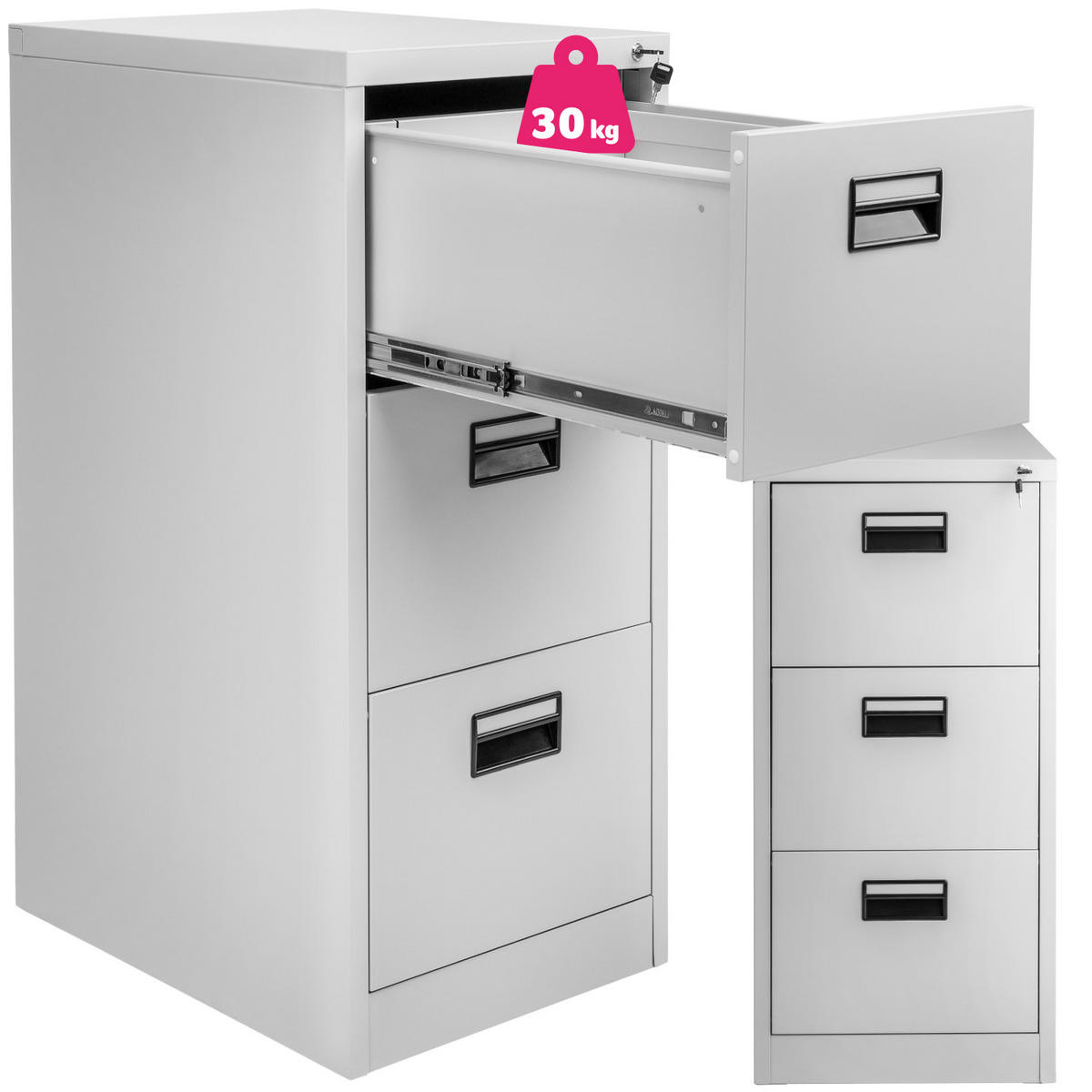 AKTENSCHRANK ,62,4 x 46 x 102,8 cm,grau - Grau, Metall (46/102.8/62.4cm) - tectake