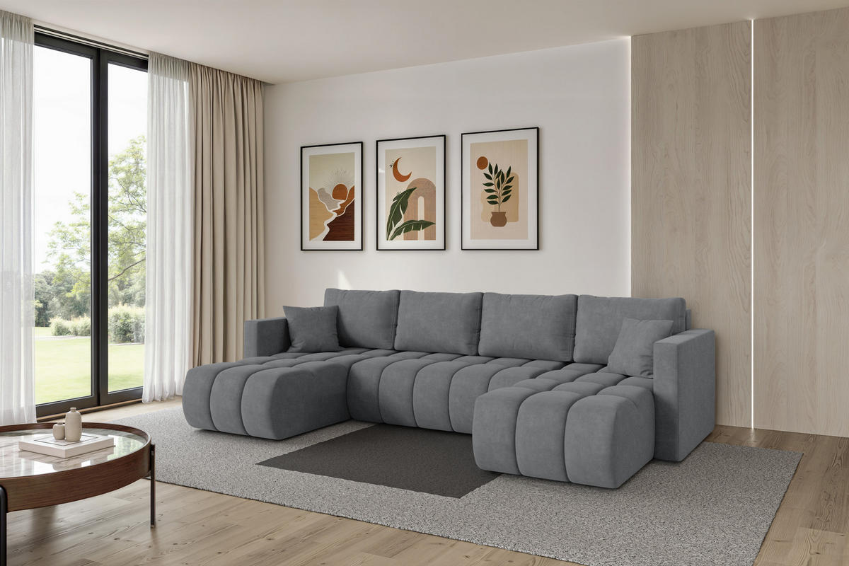 SEDACÍ SOUPRAVA DO U s funkcí spaní a úložným prostorem GARD-U 300x146x85 šedá velur - černá/šedohnědá, kompozitní dřevo/textil (300/85/146cm) - ALTDECOR
