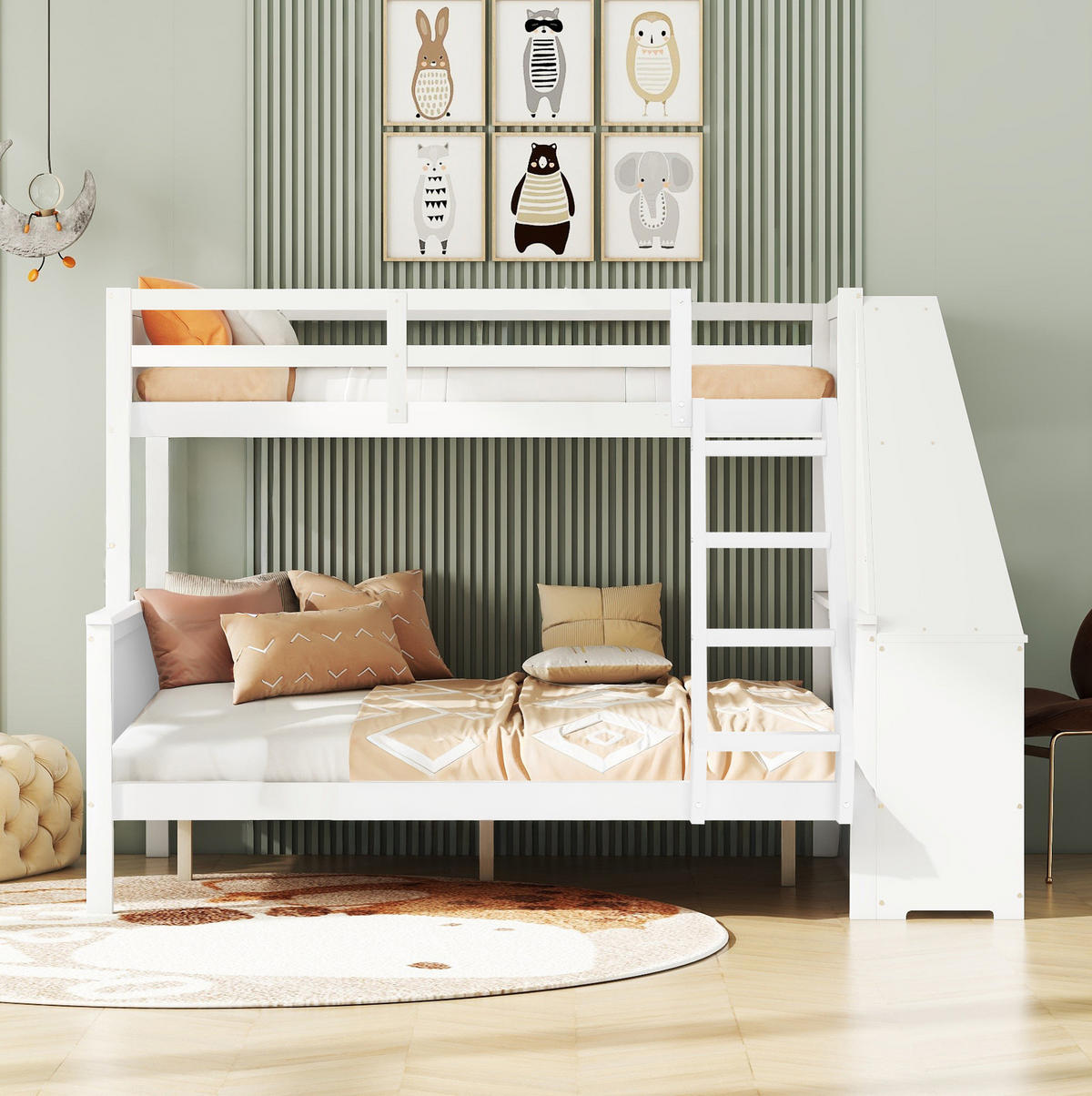 ETAGENBETT aus Kiefern und MDF 90x200/140x200 cm Weiß mit Schreibtisch, Bücherregal und Stauraum - Weiß, Holzwerkstoff (90/200cm) - Modfu