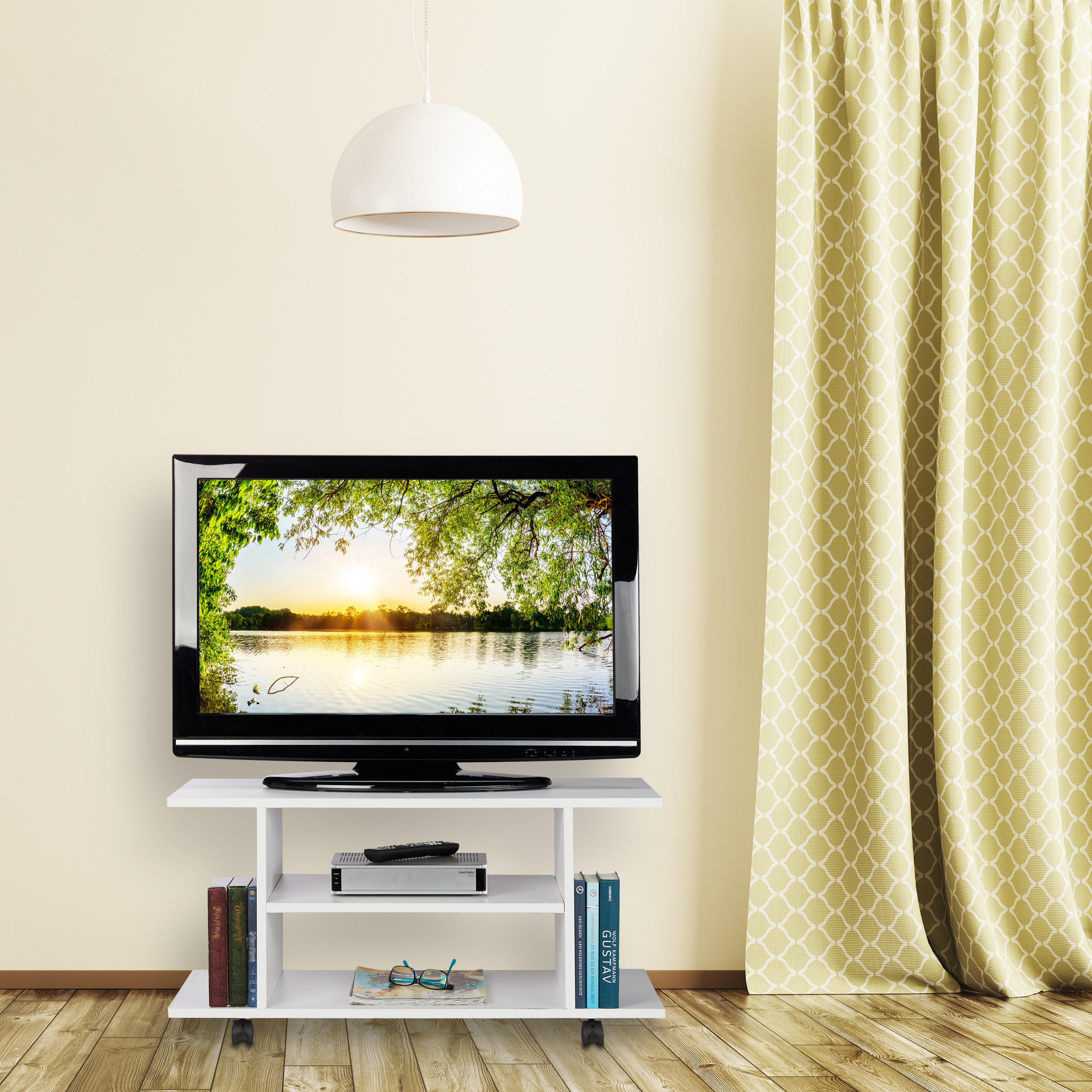 TV-BOARD - Weiß, Holzwerkstoff/Textil (80/40/40cm) - Relaxdays