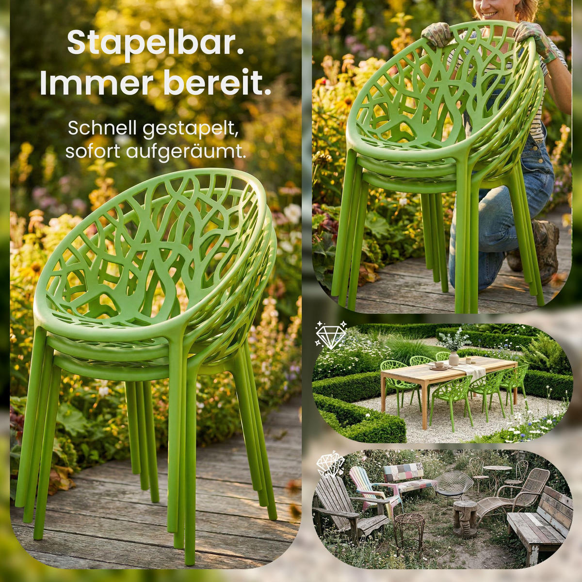 GARTENSTUHL Kunststoff Grün - Grün, Kunststoff (59/80/60cm) - CLP