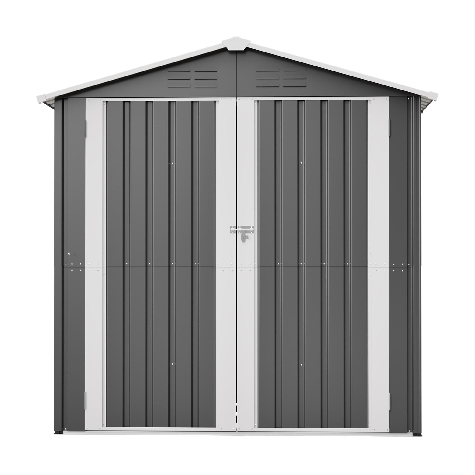 GERÄTEHAUS 185.4/142.3/185 cm Grau mit Belüftungslöchern und Metallfundament - Grau, Metall (142.3/185/185.4cm) - Oxeza