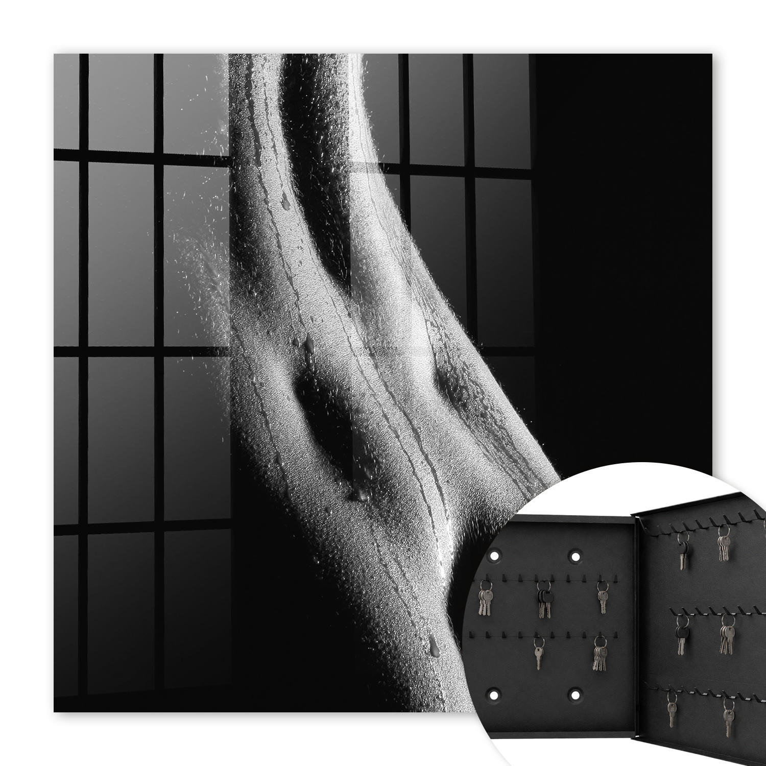 SCHLÜSSELBOX Schwarz 30x30 cm- Türöffnung nach rechts - Sinnliche Eleganz - Schwarz, Metall (30/30/5cm) - TULUP