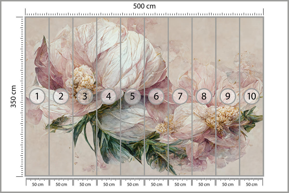 FOTOTAPETE für Wohnzimmer Vintage Rosa Blumen Blätter Natur 500x350 - Beige/Creme, Papier (500/350cm) - Muralo