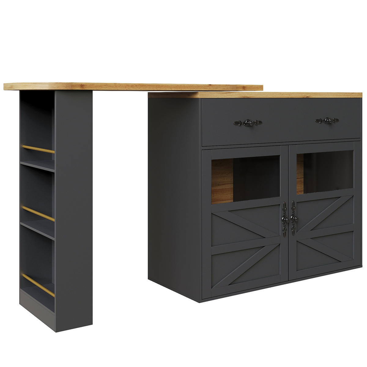 BARTISCH 138-204/39/104 cm mit Stauraum und 360° Drehfunktion in Schwarz - Schwarz, Holzwerkstoff (39/204/104cm) - BEAOK