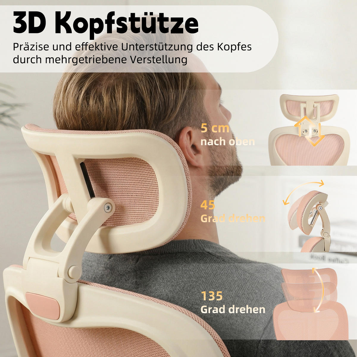 DREHSTUHL DE-40937 mit klappbarer Rückenlehne und 3D-Kopfstütze Rosa - Pink, Metall (62/129/48.5cm) - ComfortXL