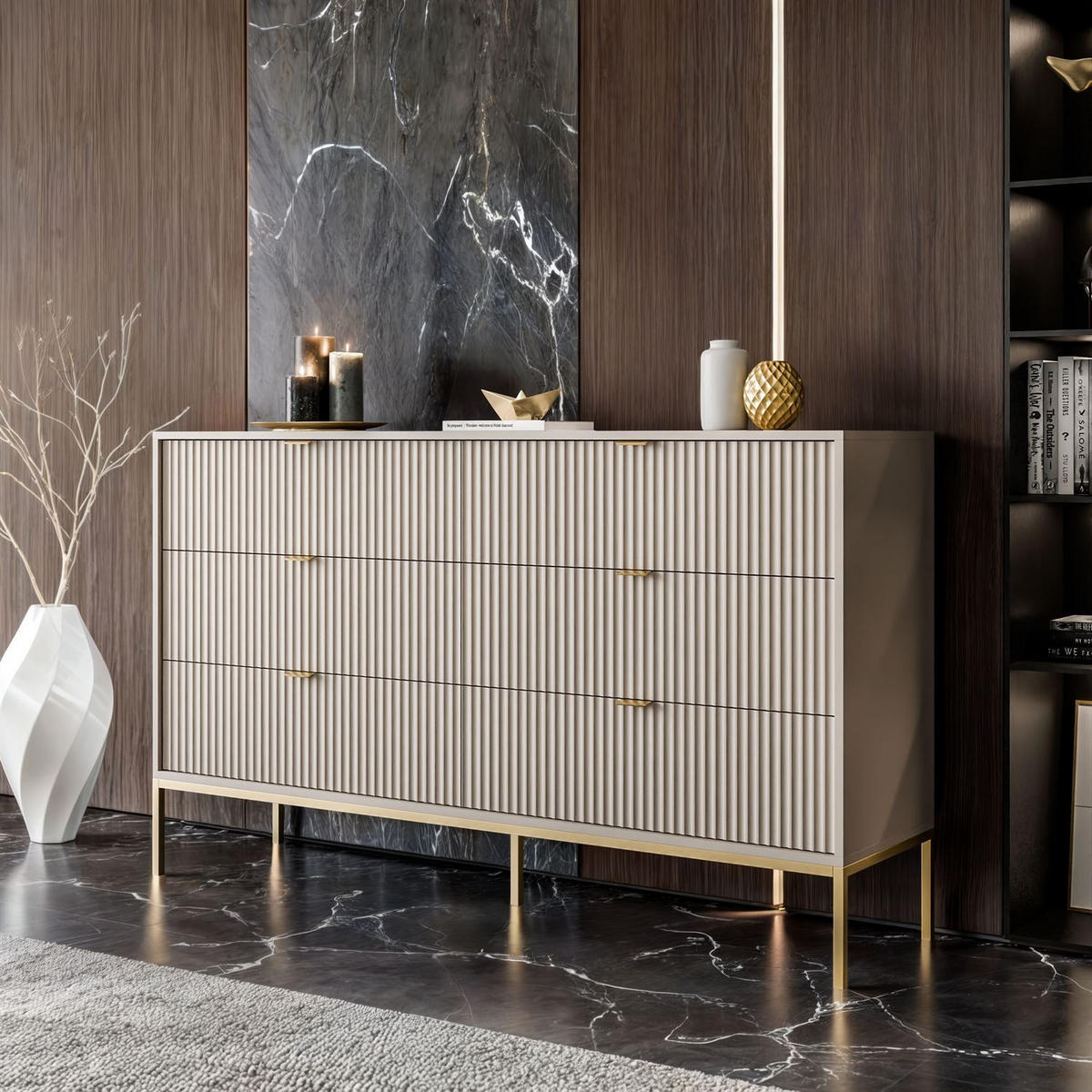 KOMMODE CORTADO GOLD KS154 MIT SCHUBLADEN KASCHMIR - Beige, Holzwerkstoff (154/91/39cm) - Lookway