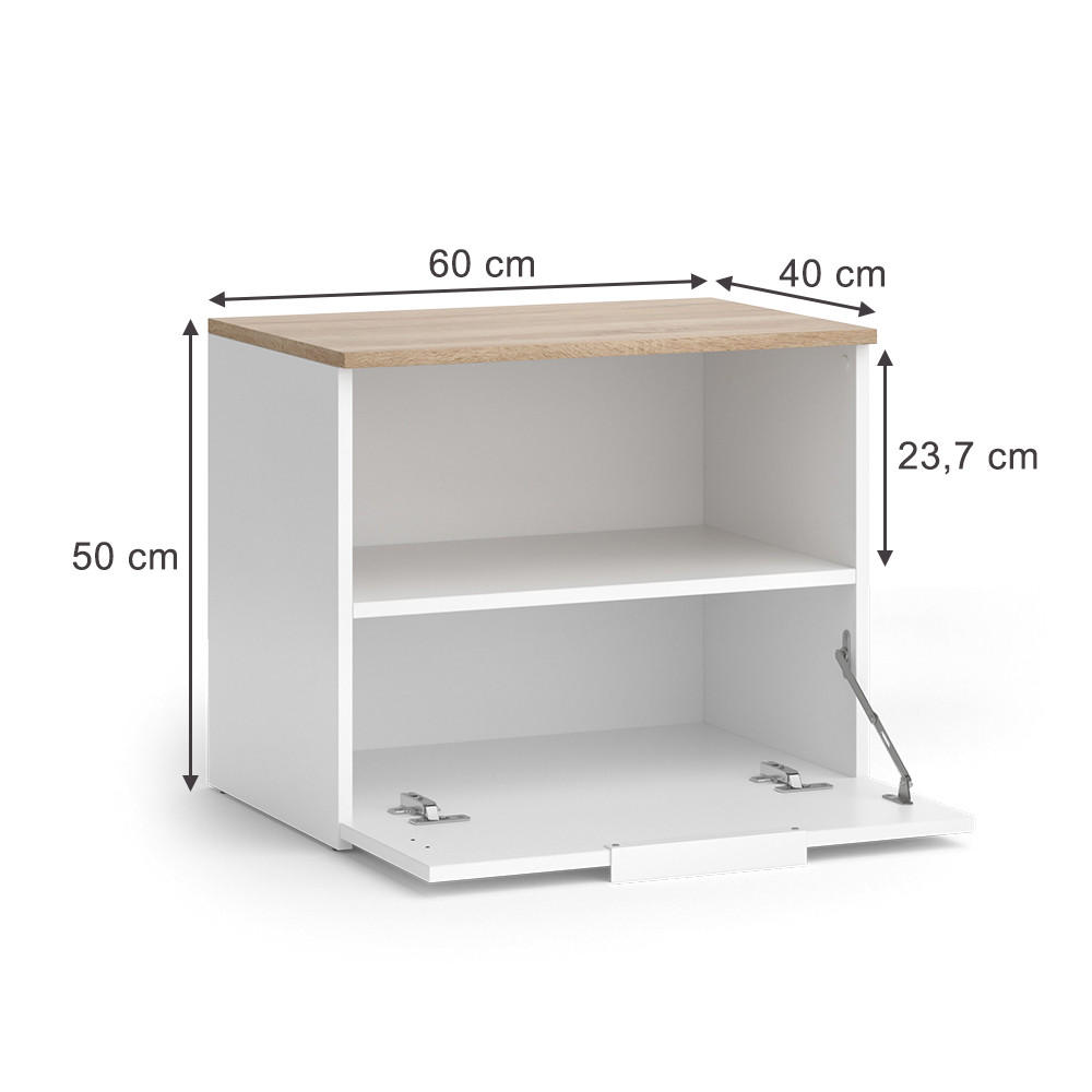 KOMMODE Wido Weiß/Sonoma 60 x 50 cm mit klappe - Weiß, Holzwerkstoff (60/50/40cm) - Vicco