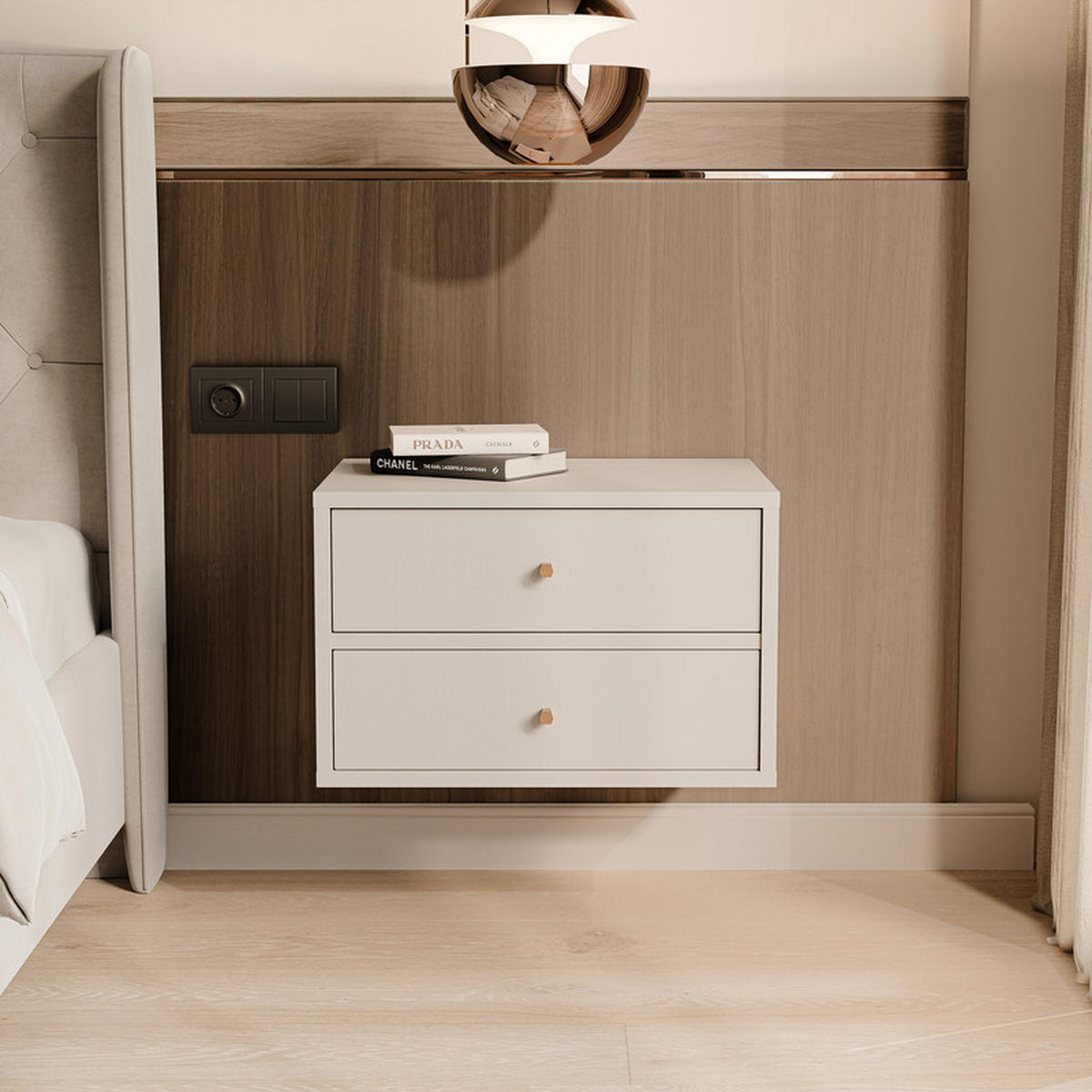 NACHTSCHRANK FLOW 52/41/35 cm Beige - Beige, Holzwerkstoff/Metall (52/35/41cm) - Idohome