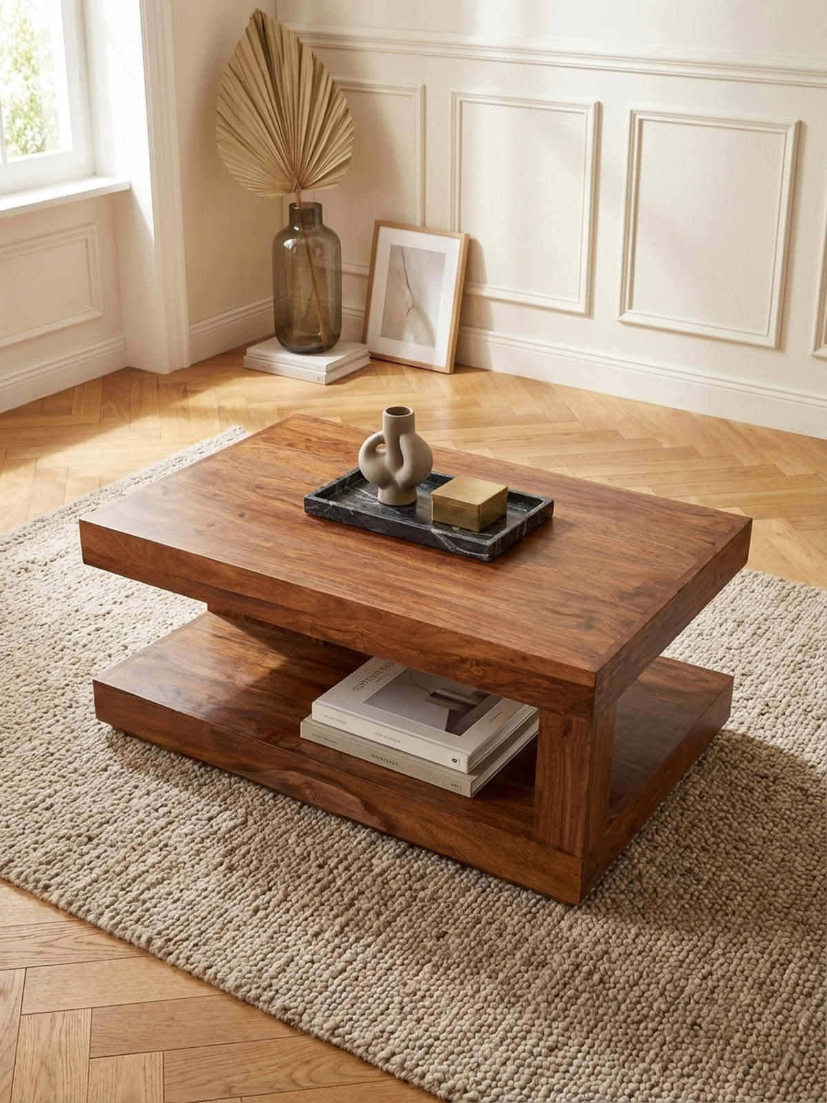 COUCHTISCH Sheesham Massivholz, 90x60 cm, Einzigartige Maserung, 30 kg Belastbarkeit - Braun, Holz (60/90/40cm) - KADIMA DESIGN