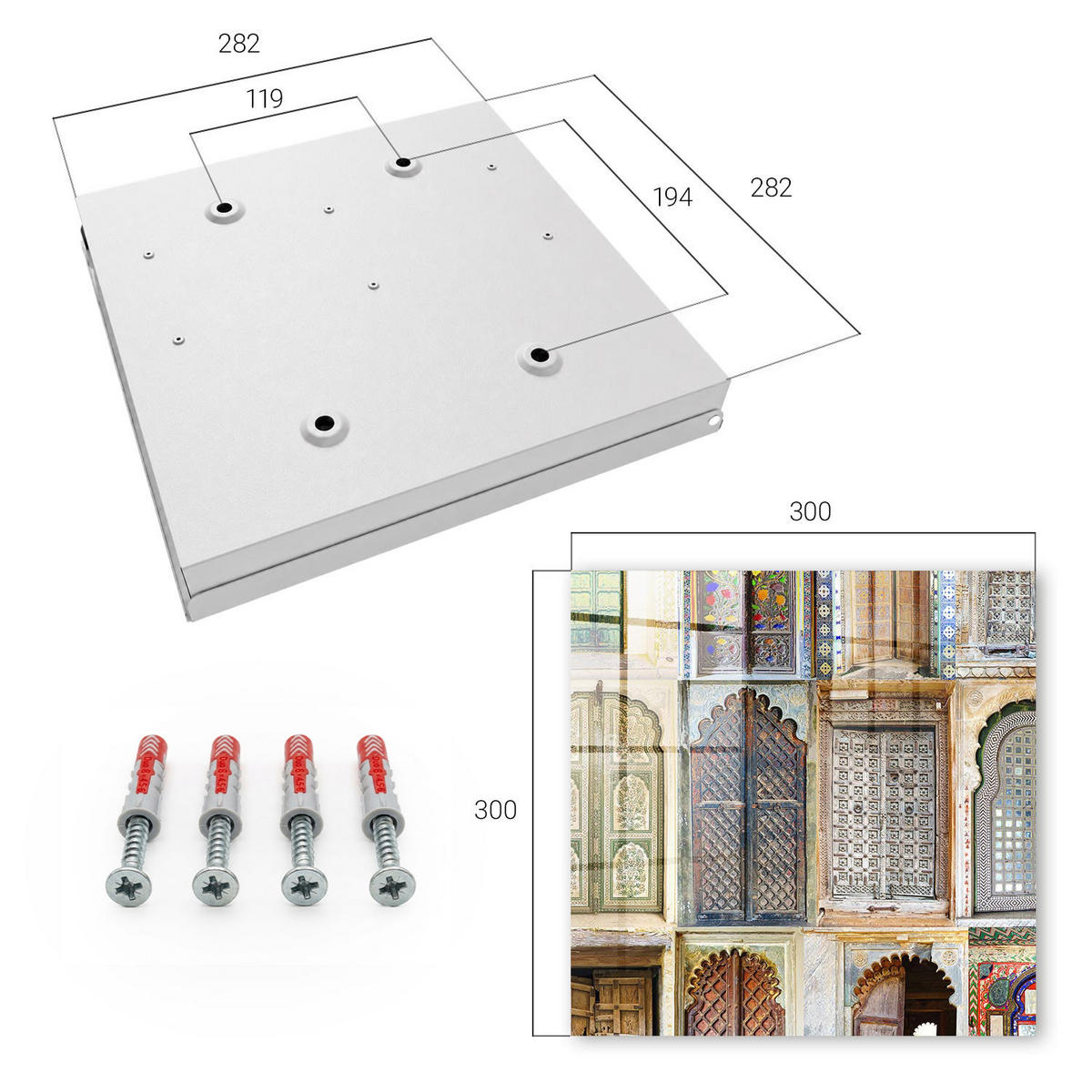 SCHLÜSSELBOX Weiß 30x30 cm – Türöffnung nach rechts - Bunte Fenster - Gelb, Metall (30/30/5cm) - TULUP