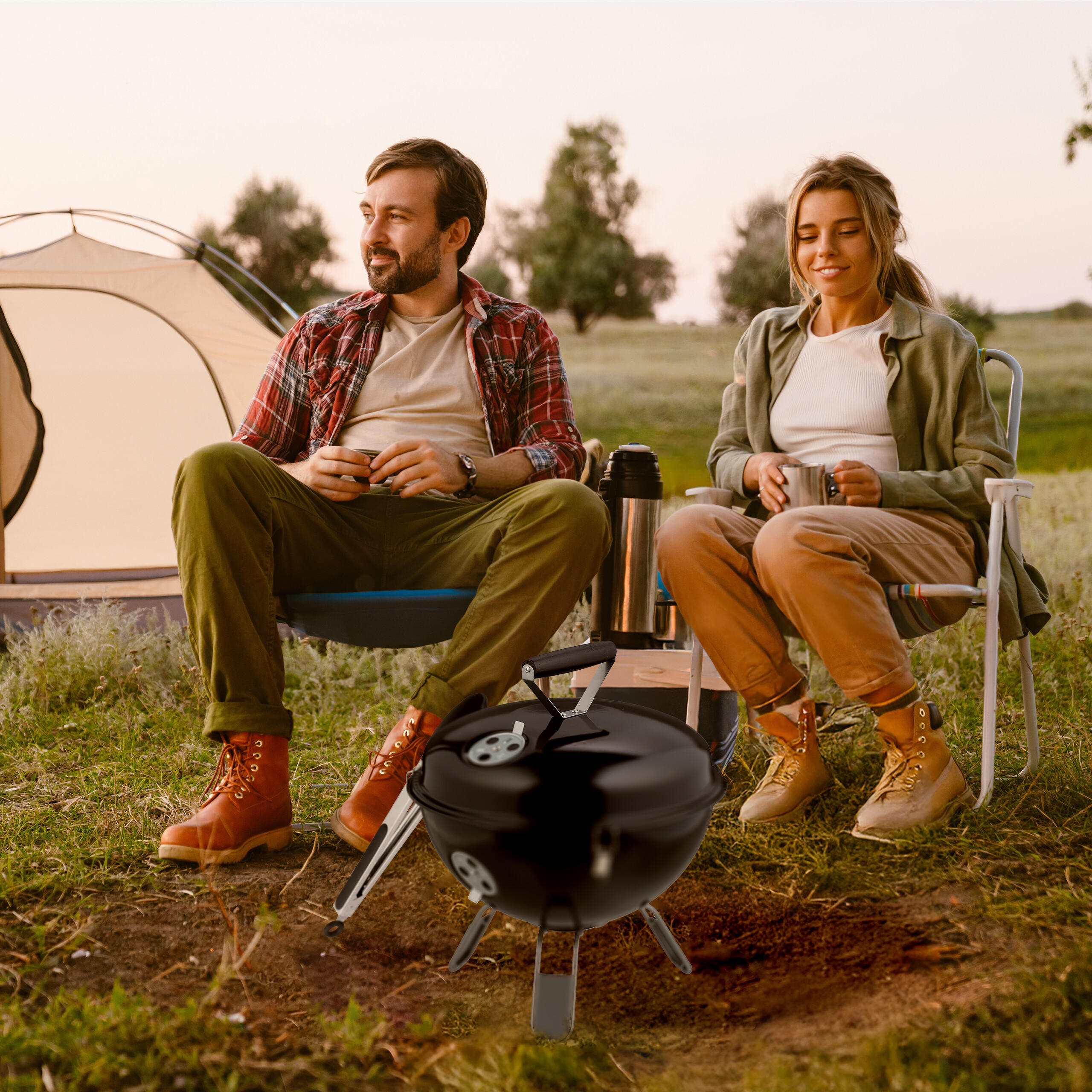 Thumbnail - Relaxdays Kugelgrill, Mehrfarbig, Metall, Textil, Rund, 42 cm, Grills & Outdoor-Küchen, Holzkohlegrills