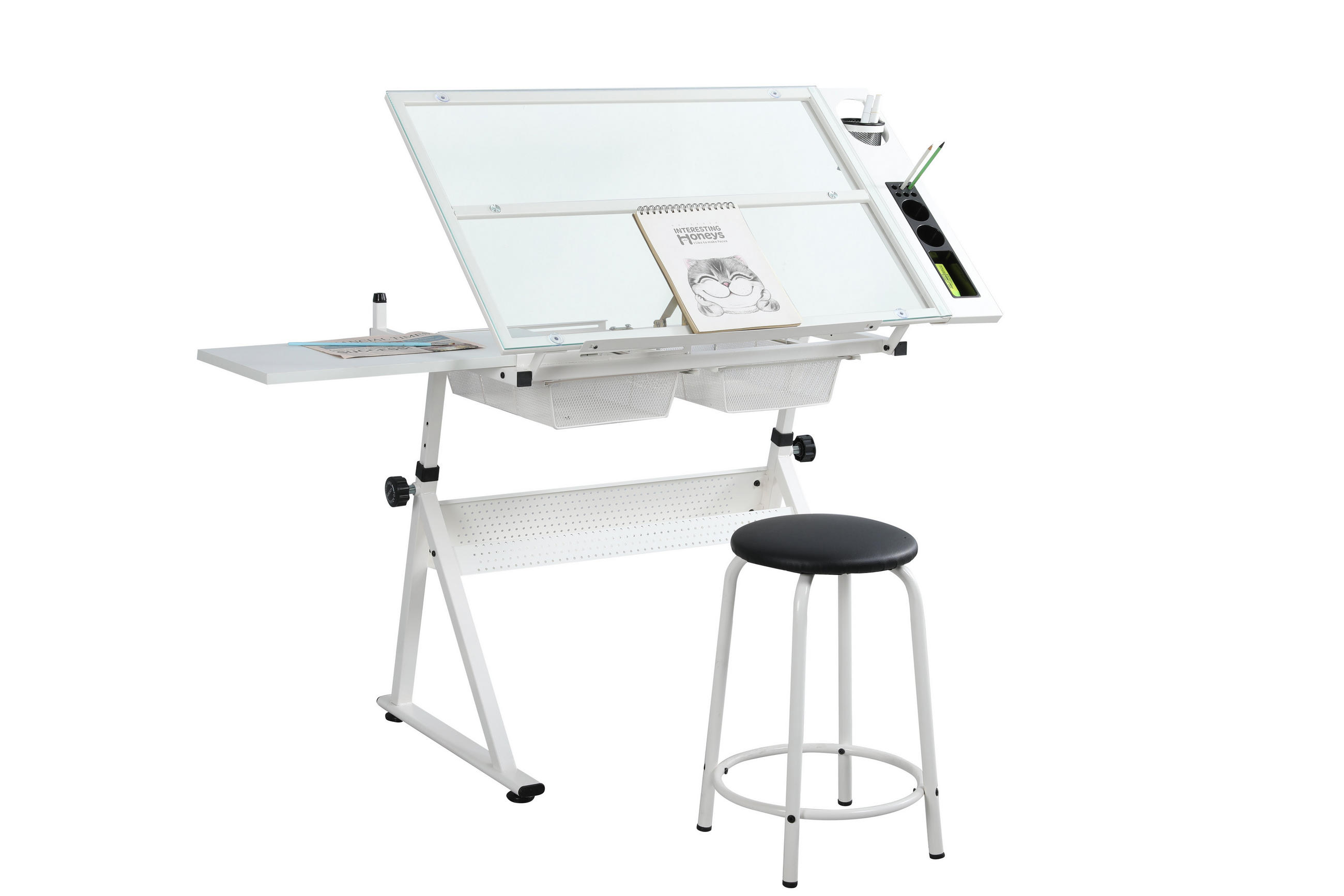 ZEICHENTISCH DE-37314 höhenverstellbar mit Neigefunktion Weiß - Weiß, Metall (60/98/69cm) - ComfortXL