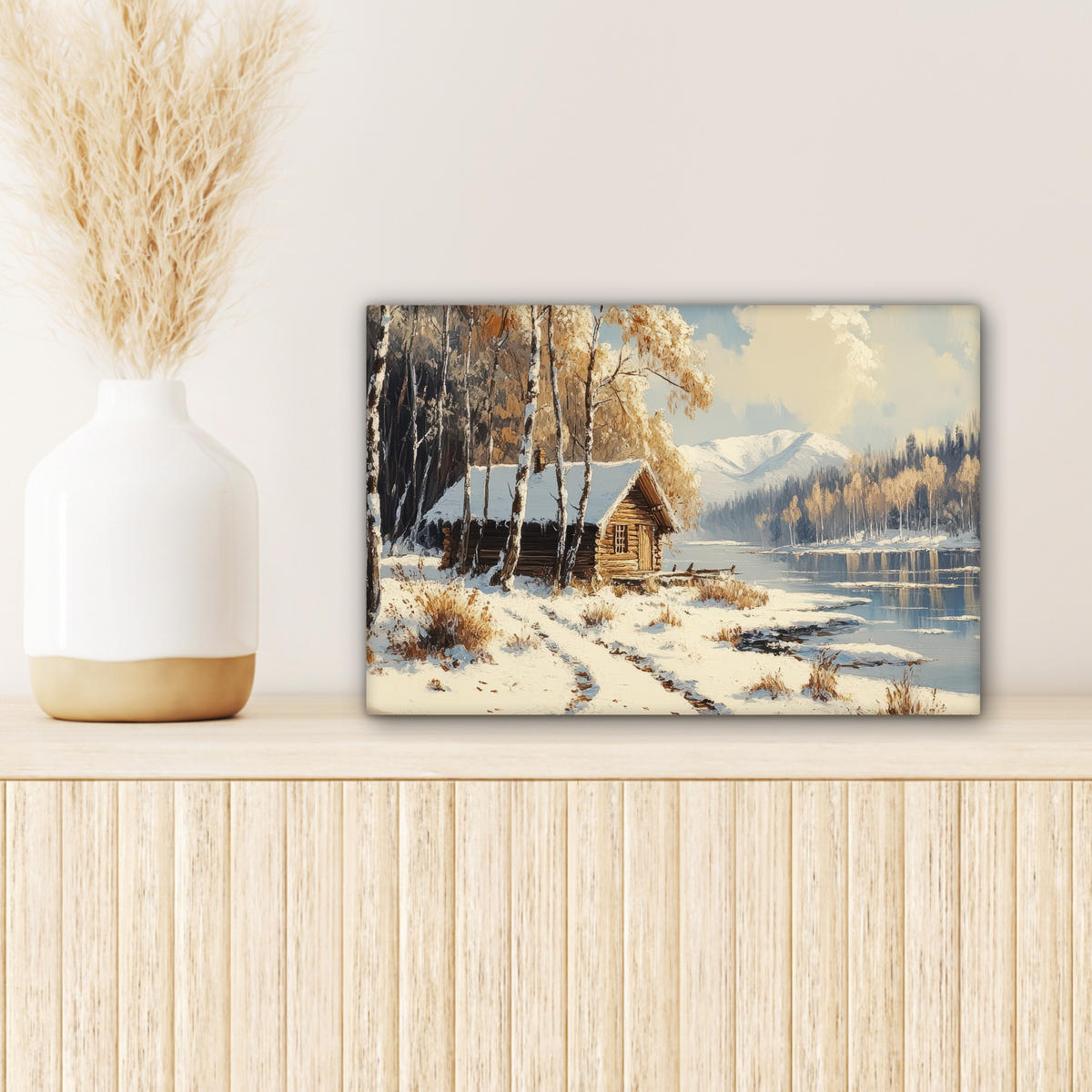 LEINWANDBILD Winter - Schnee - Zuhause - Natur 30x20 cm - Hellbraun, Textil (30/20cm) - MuchoWow