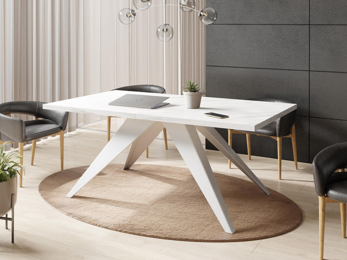 ESSTISCH Vance Weiß rechteckig ausziehbar, Marmor Weiß 140-240/80/76 cm - Ecru/Weiß, Holzwerkstoff/Metall (140/80/76cm) - WFL GROUP