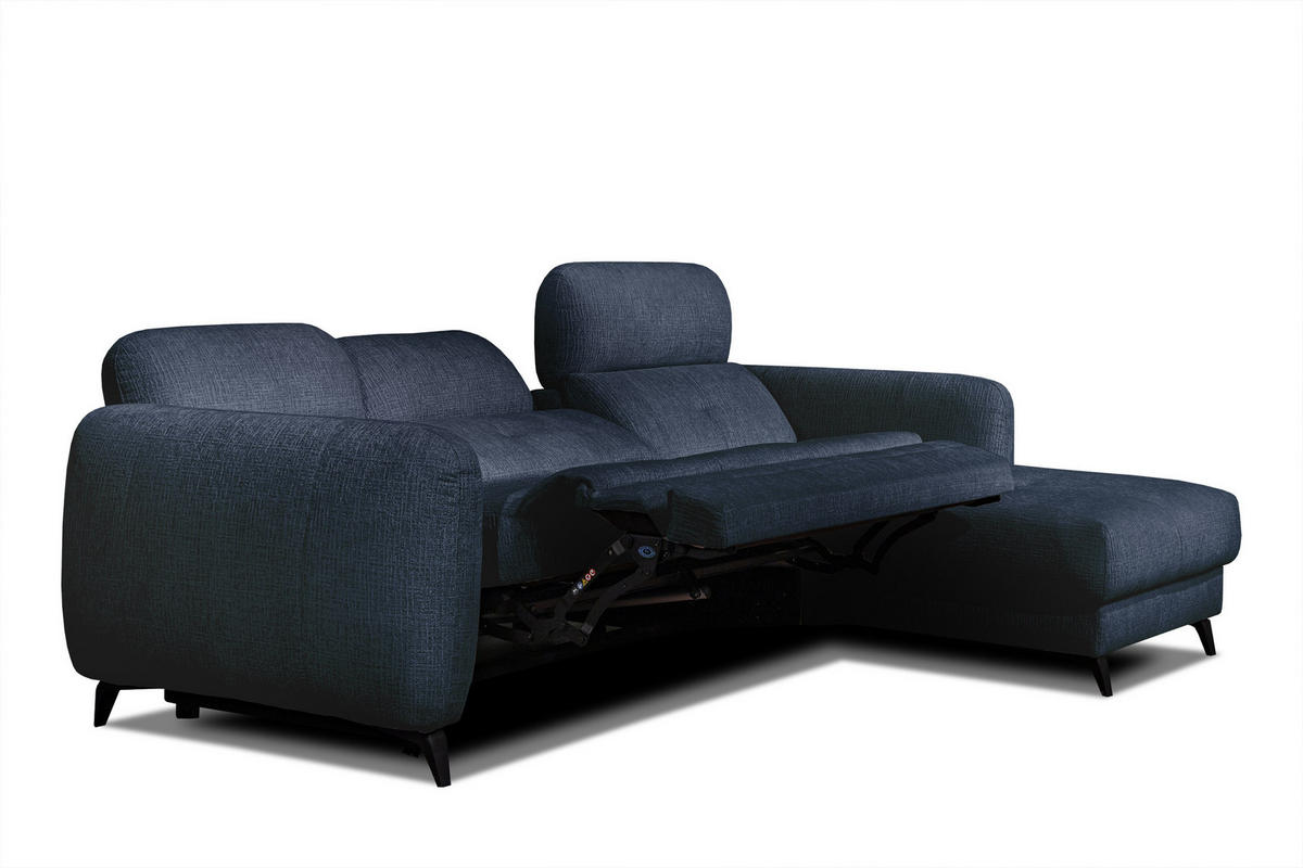 ECKSOFA SVEN 3-Sitzer, 1 Relax XL, verstellbare Kopfstützen, navy blue - Schwarz/Dunkelblau, Holzwerkstoff/Textil (256/163cm) - Courtois Laville