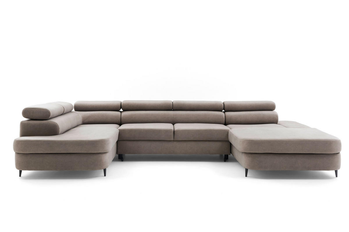 ECKSOFA U-Form PRIAM U Links mit Schlaffunktion 126x270 Velours Beige - Beige/Schwarz, Holz/Textil (350/91/203cm) - Muffo