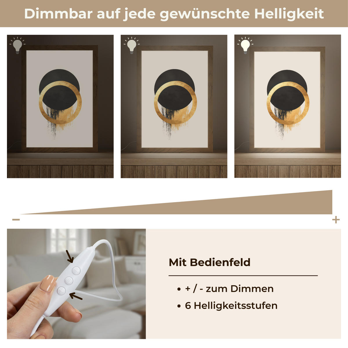 NÁSTĚNNÁ LAMPA Abstraktní design - Černý kruh - Skvrny od barvy 20x30 cm - krémová, kompozitní dřevo (20/30/8cm) - OnlyWow