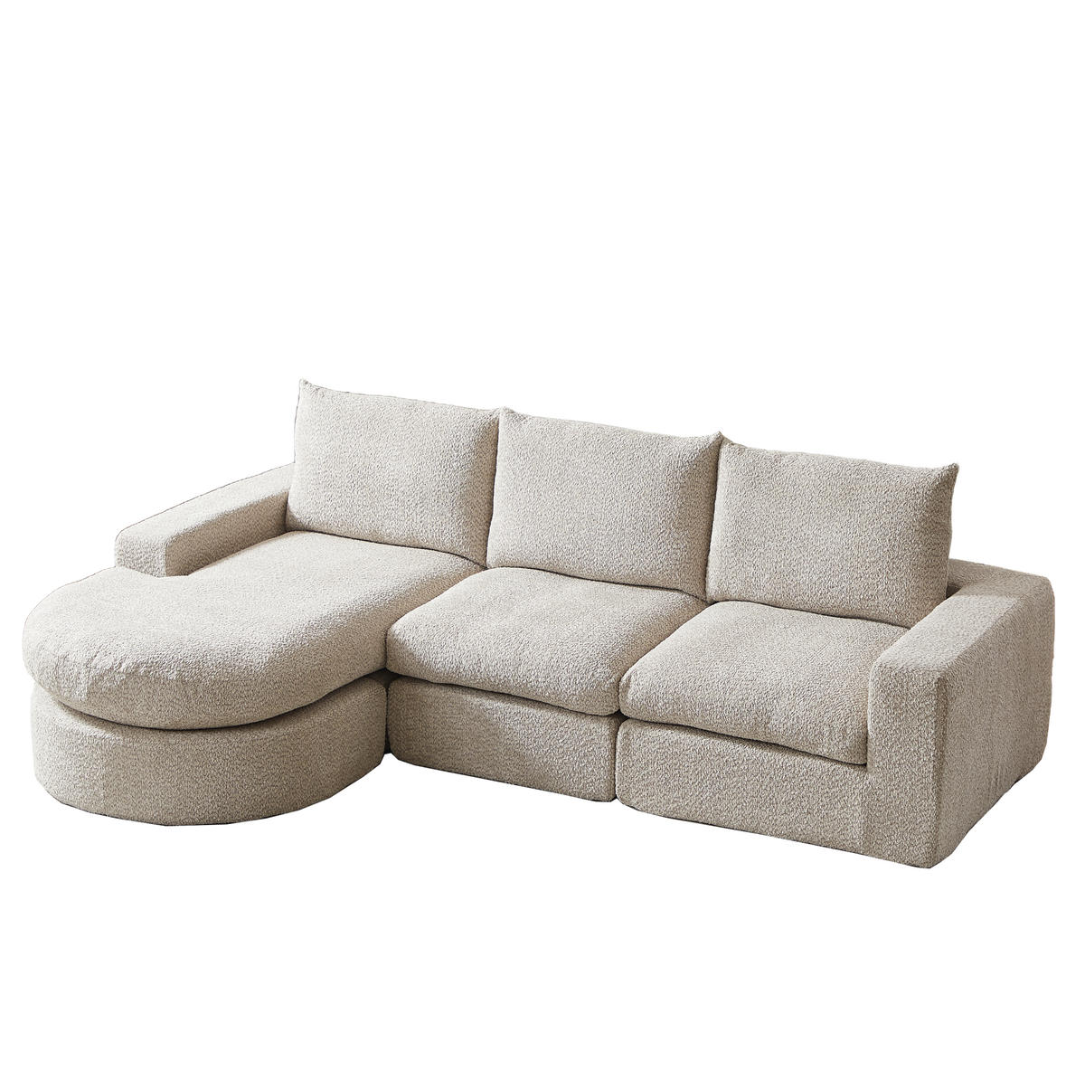 ECKSOFA 250/160/80 cm beige aus Chenille mit Recamiere und Kissen - Beige, Textil (160/250cm) - OKWISH