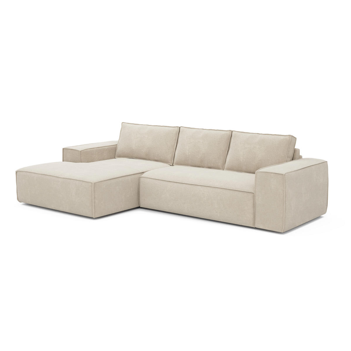 ECKSOFA LINKS Samt Creme 302cm - Creme, Textil (165/302cm) - Sia Home