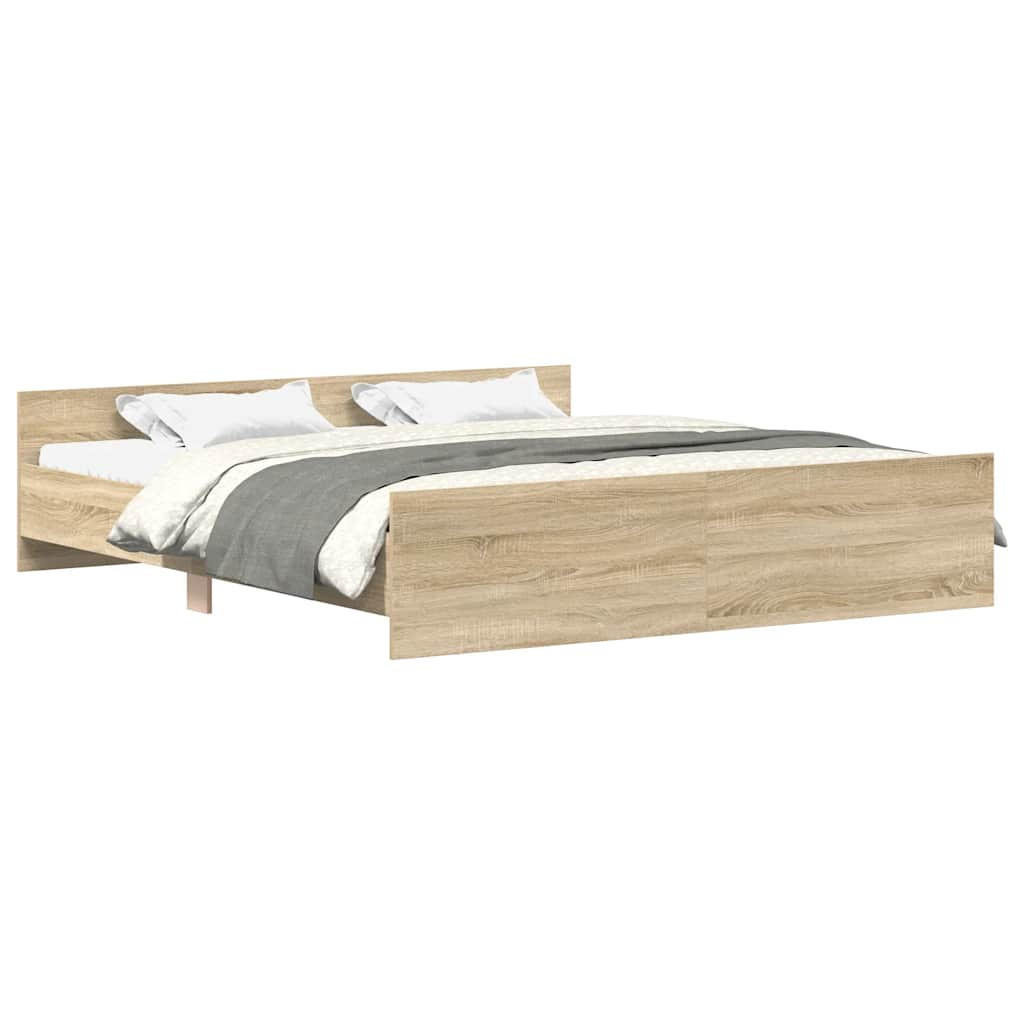 BETTGESTELL mit Kopf- und Fußteil Sonoma-Eiche 200x200 cm - Braun, Holz - furnicato