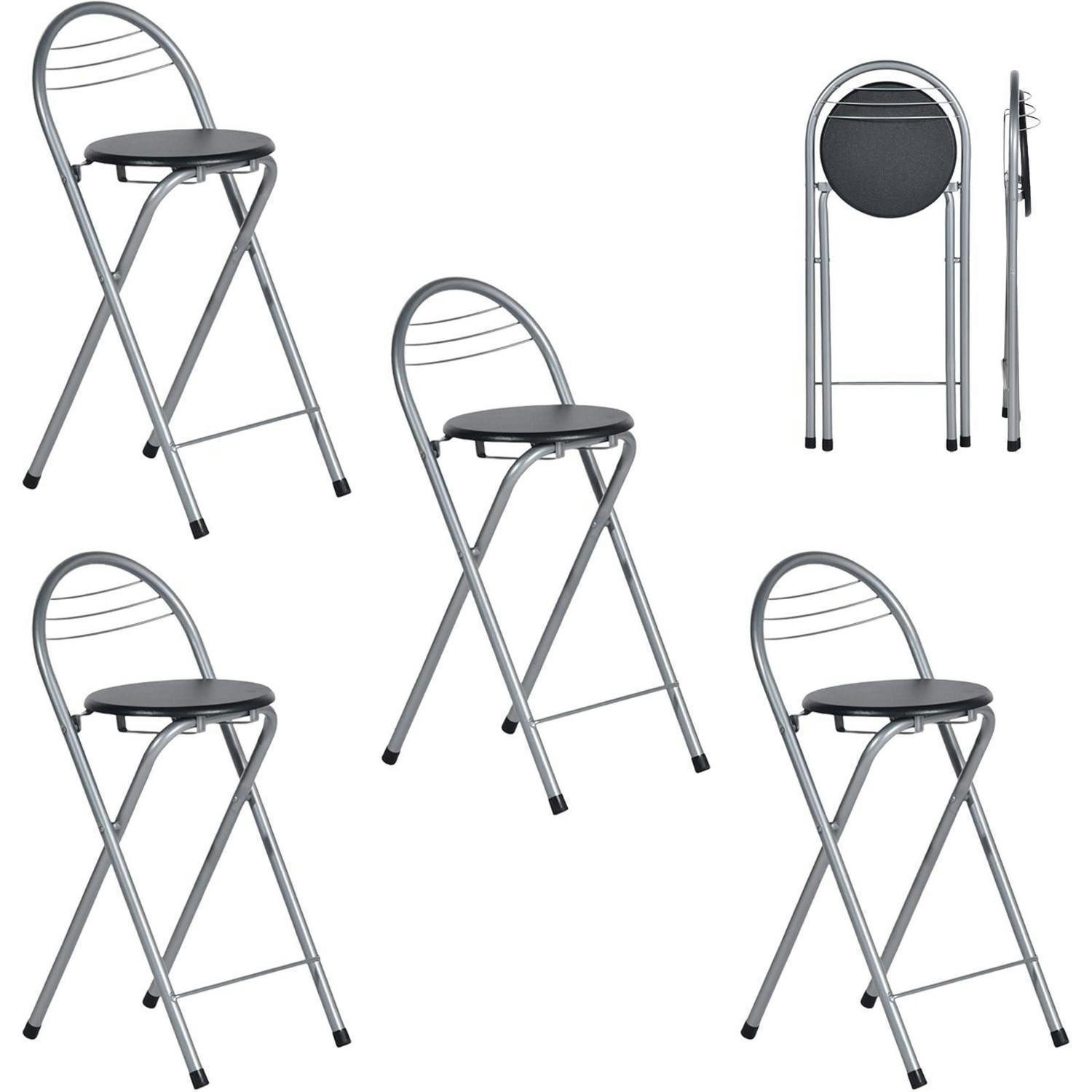 BARHOCKER 4er Set klappbar Sitzhöhe 61 cm Schwarz/Silber - Multicolor, Metall (36/79/41cm)