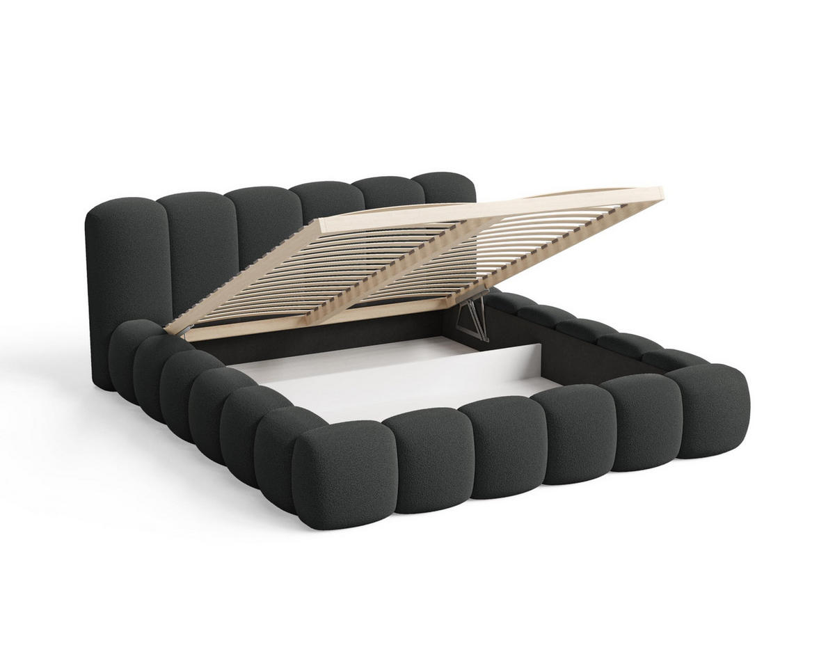 POLSTERBETT 180x200 mit Bettkasten, Lattenrost und Kopfteil, Bouclé-Stoffbezug Schwarz - Schwarz, Holz (180/200cm) - Chilly
