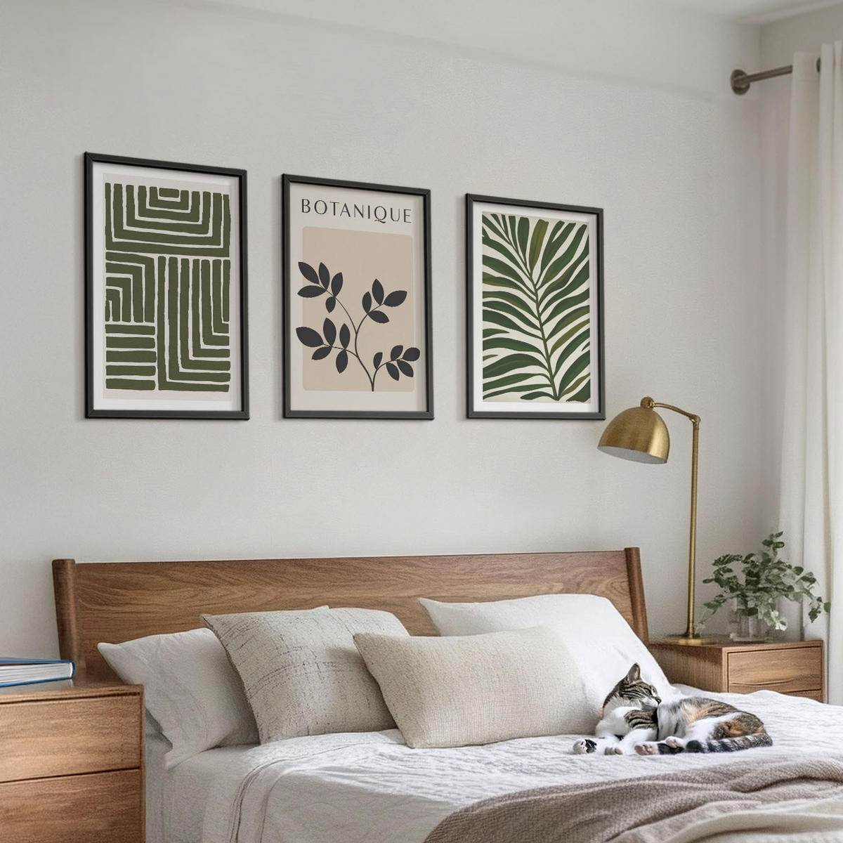 BILDER SET 3er Set - 40x60 cm Schwarzer Rahmen - Botanischer Boho-Minimalismus - Schwarz, Kunststoff (40/60cm) - TULUP