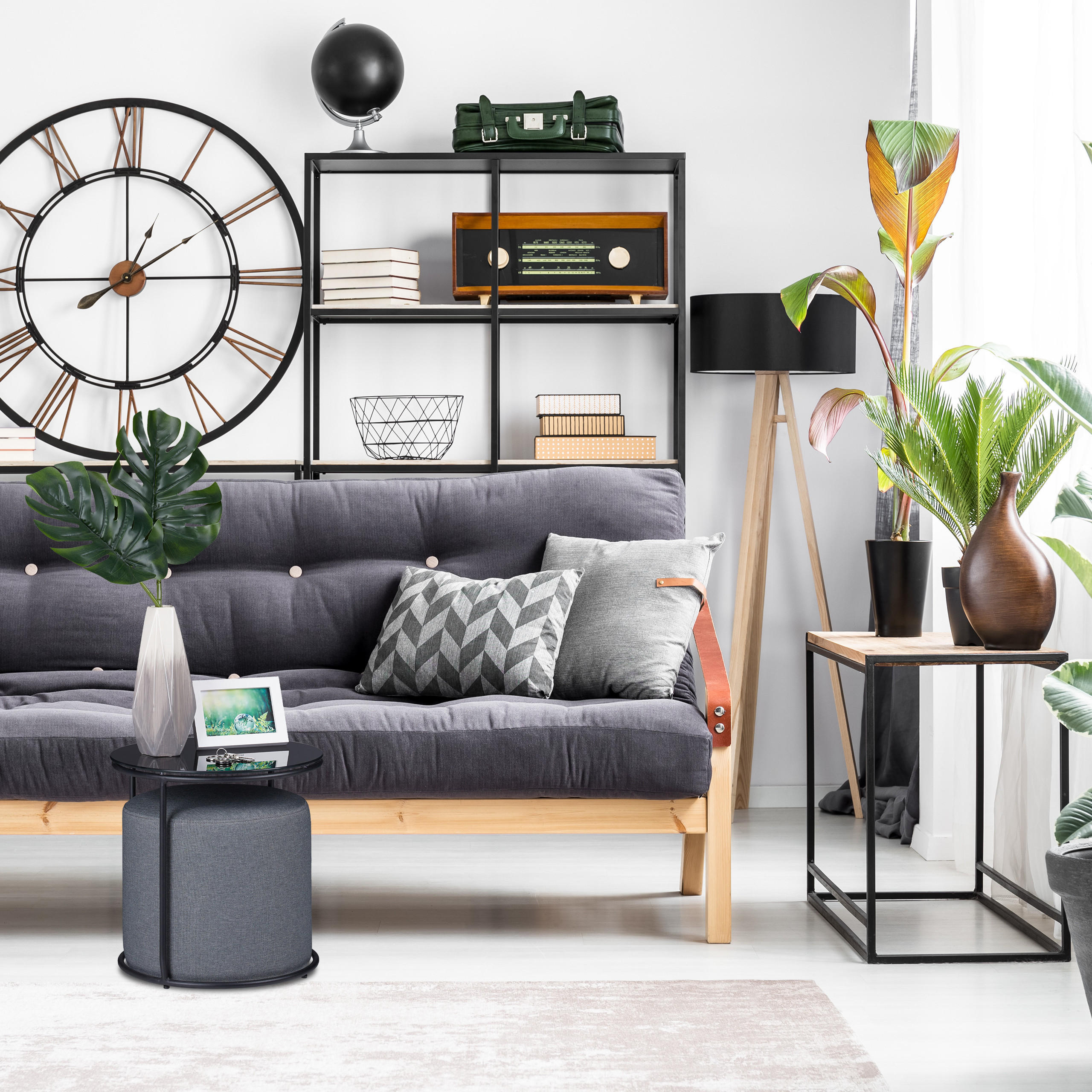 BEISTELLTISCH - Schwarz, Glas/Textil (40/40/40cm) - Relaxdays