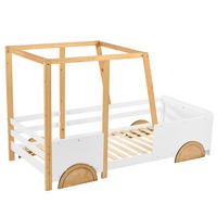 KINDERBETT 90/200 cm in Autoform mit Rundum-Schutz und MDF-Rädern, Weiß/Natur - Weiß, Holz (90/200cm) - Redom