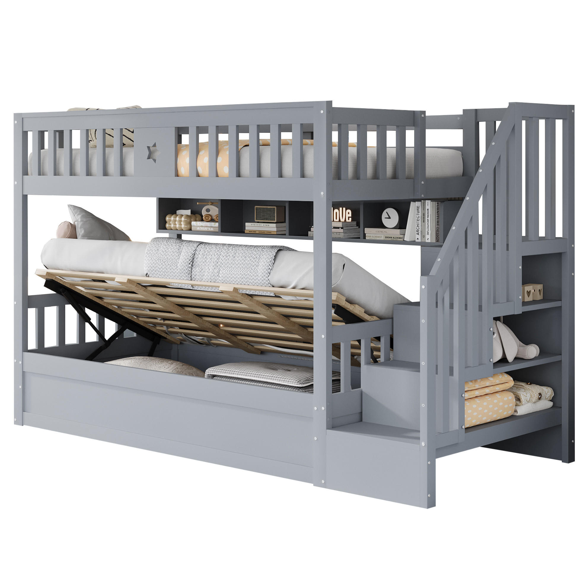 ETAGENBETT mit Stauraum 90x200 cm Kiefernholz Grau - Grau, Holzwerkstoff (90/200cm) - Beauniv