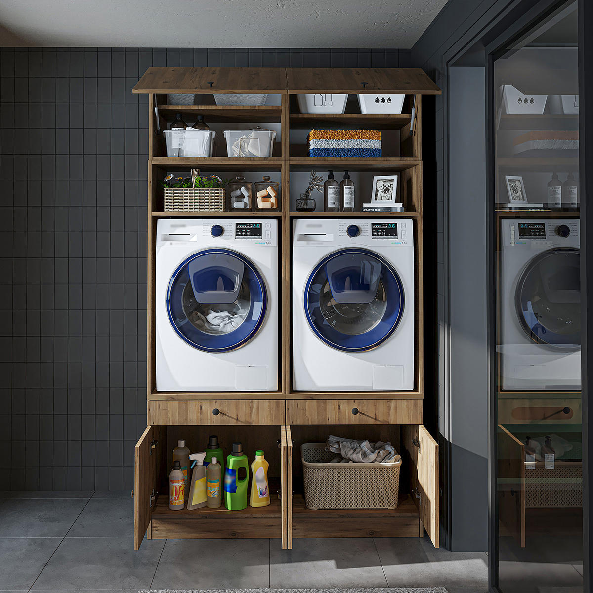 WASCHMASCHINENSCHRANK Serie 1 134cm Breit, 230cm Hoch - Eichefarben, Holzwerkstoff (134/230/67cm)