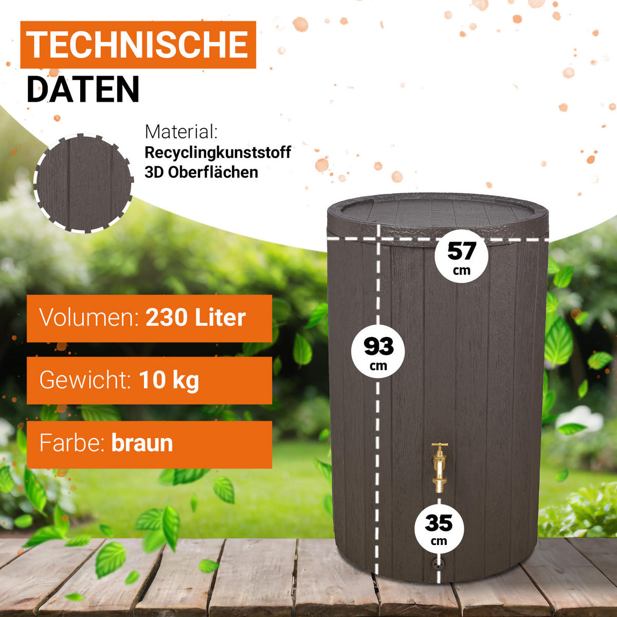 REGENTONNE 230 L, braun - Braun, Kunststoff (57/93/59cm) - GARANTIA