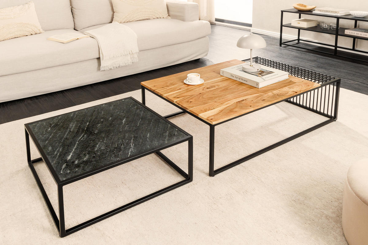 COUCHTISCH ARCHITECTURE Eisen rechteckig Natur|Schwarz 90cm - Schwarz/Braun, Holz/Metall (60/90/30cm) - riess-ambiente