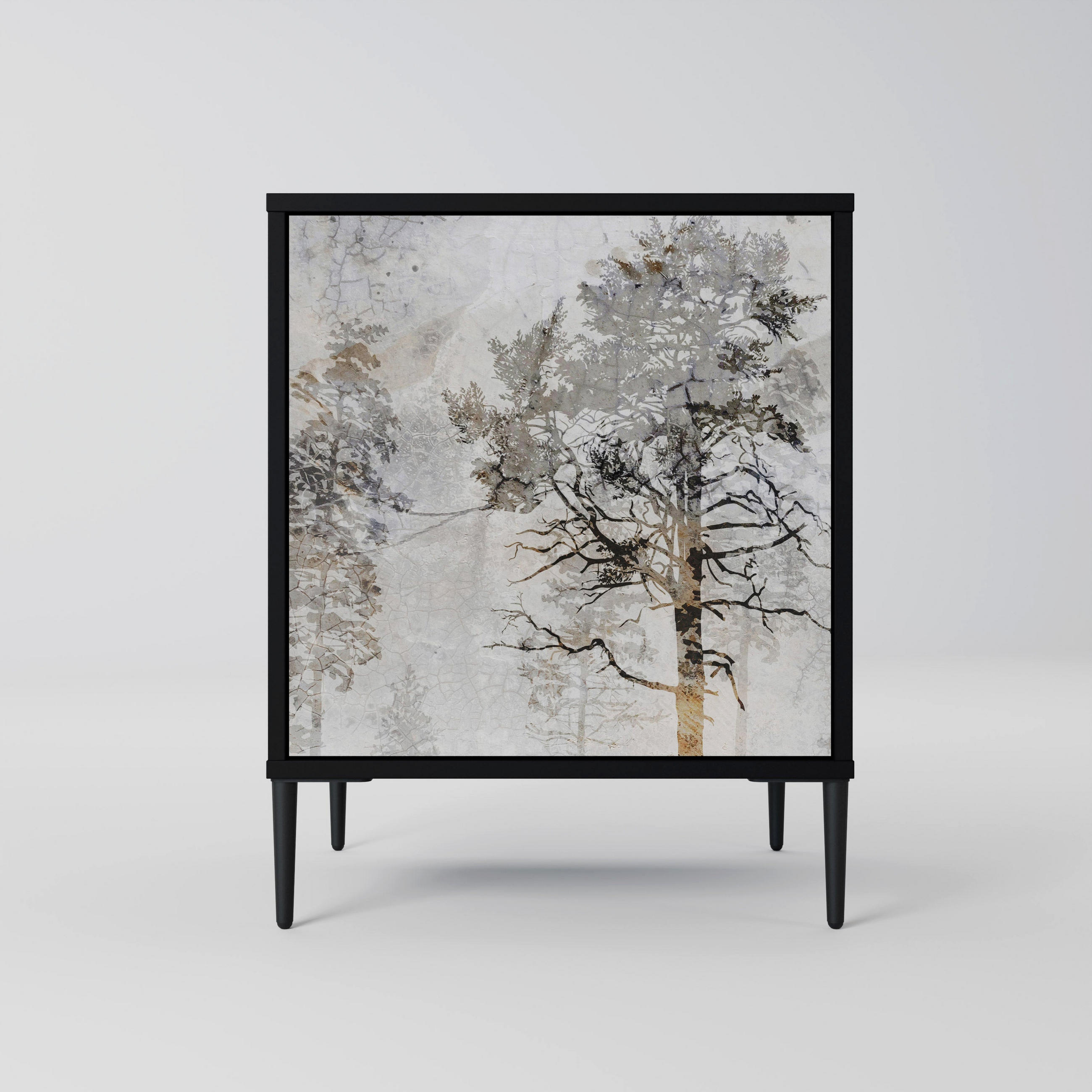 SIDEBOARD FADE IN THE TREES, Schwarz, 57,5x42x72,5 cm, Schwarze Metallfüße - Multicolor/Schwarz, Holzwerkstoff/Metall (57.5/72.5/42cm) - SpaceRebels