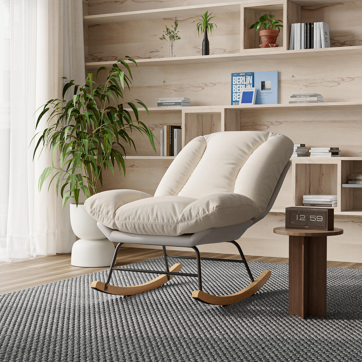 SCHWINGSESSEL Beige-Grau mit Baumwolle & Techno-Stoff - Beige, Holz (63/90/77cm) - SHOPENTRA