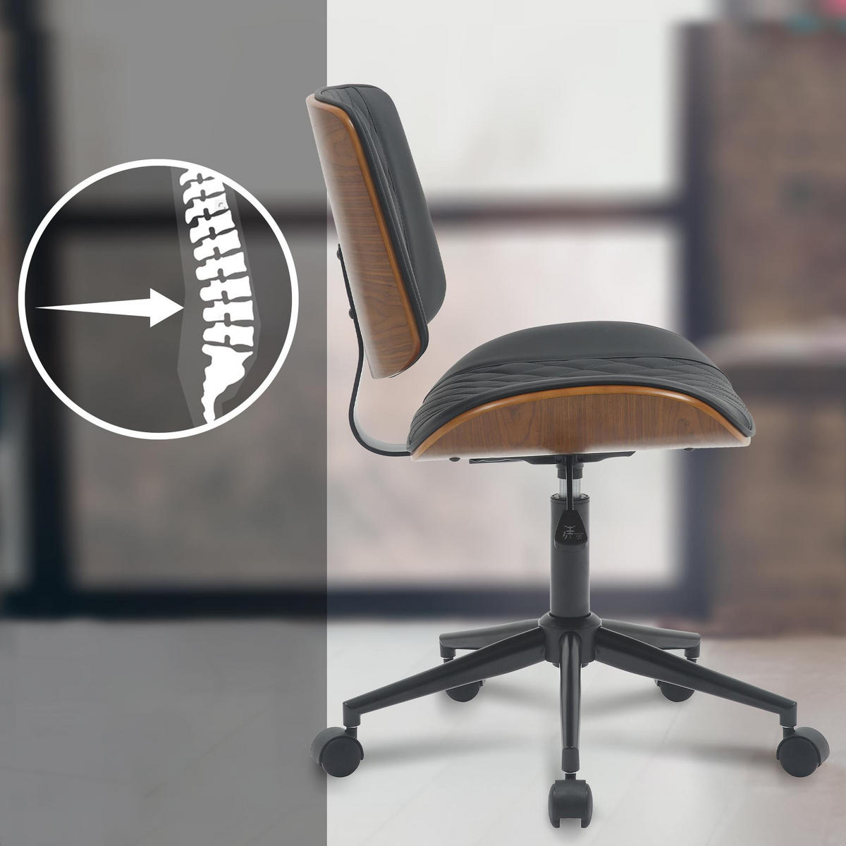 DREHSTUHL Holz walnuss/schwarz - Walnussfarben/Schwarz, Holz/Textil (50/82/54cm) - CLP