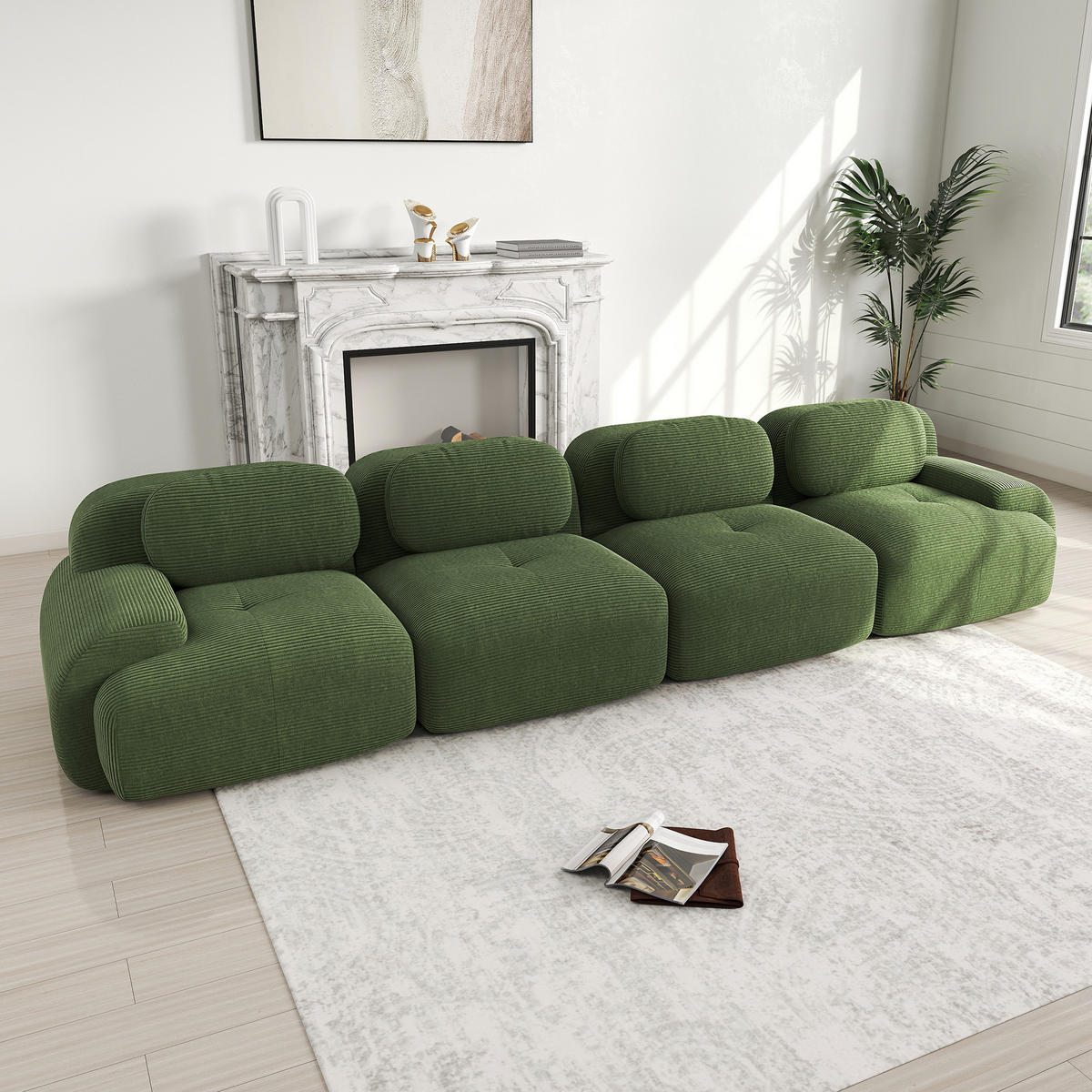4-SITZER SOFA Cord Grün - Grün, Textil (388/75/103cm) - WISHDOR