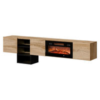 TV-LOWBOARD Teo mit Kamin - Eiche Wotan/Schwarz, Holzwerkstoff (200/53/32cm) - MIRJAN24