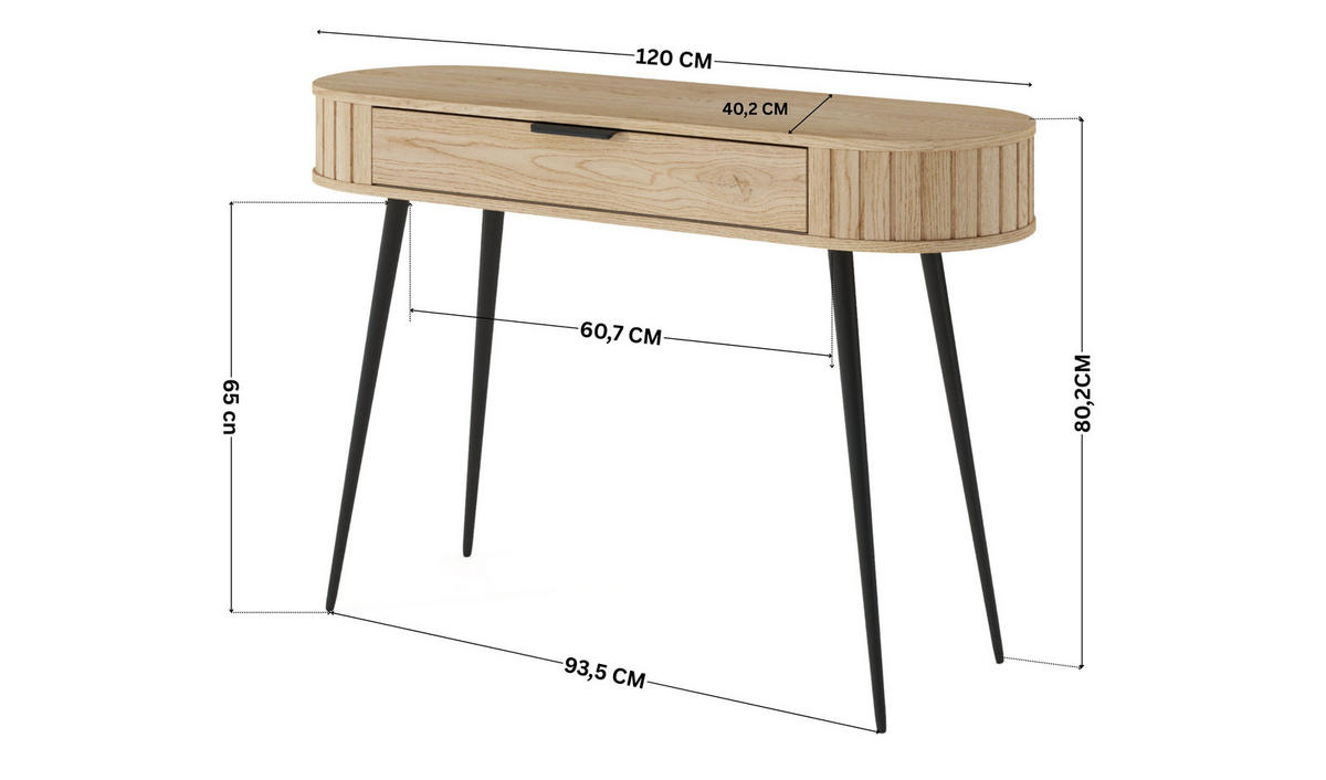KONSOLENTISCH LOVI 120 cm Eiche Cremona - mit Riffel-Optik - Eichefarben/Schwarz, Holz/Holzwerkstoff (40/120/80cm) - Ravio