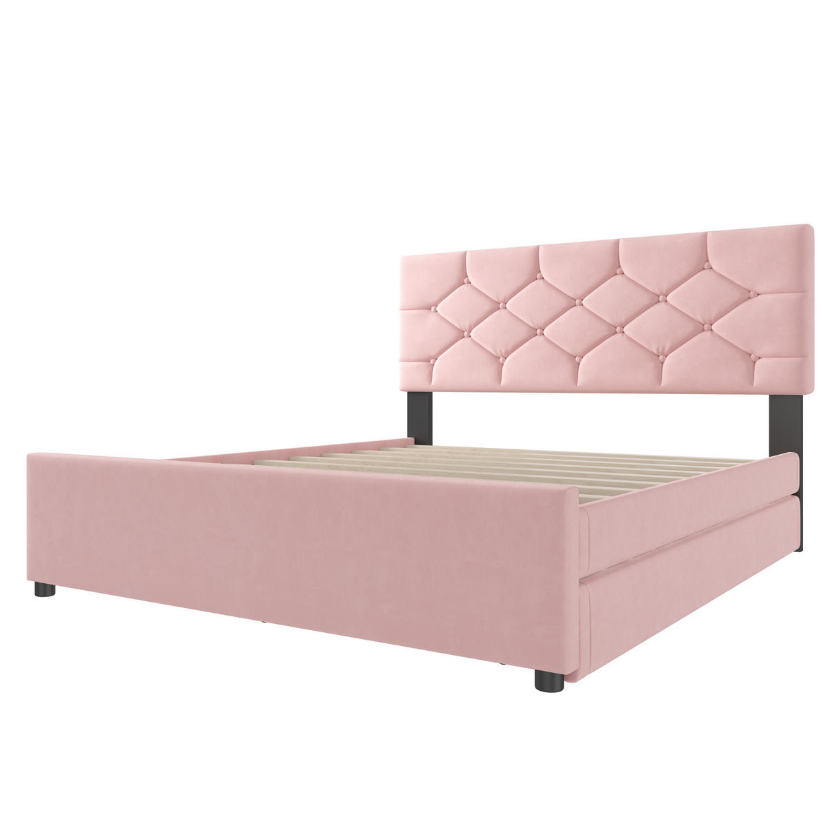 POLSTERBETT 140/200 cm rosa mit Rollcontainer aus Samt - Rosa, Textil (140/200cm) - OKWISH