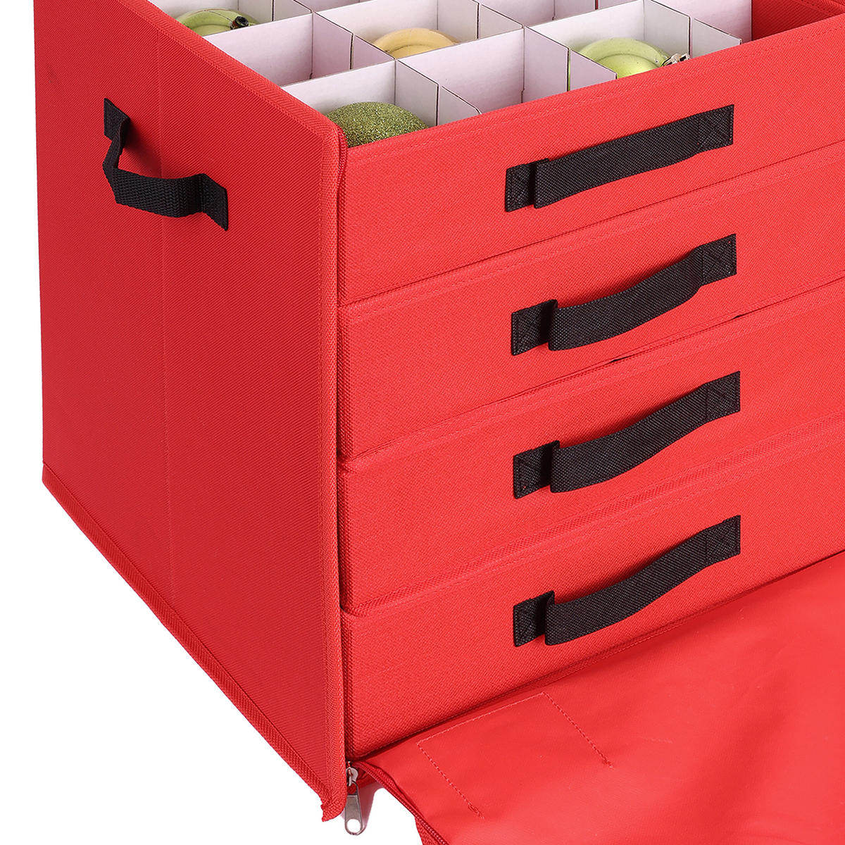 WEIHNACHTSKUGEL-AUFBEWAHRUNGSBOX - Rot, Wellpappe/Textil (36.5/40/36.5cm) - Relaxdays