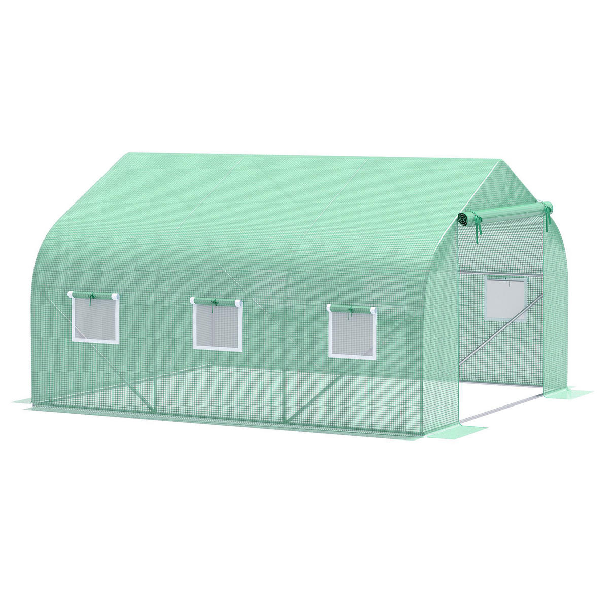GEWÄCHSHAUS DE-05744 3,5x3x2 m, Rolltür, 6 Netzfenster Grün - Dunkelgrün, Kunststoff/Metall (300/200/350cm) - ComfortXL